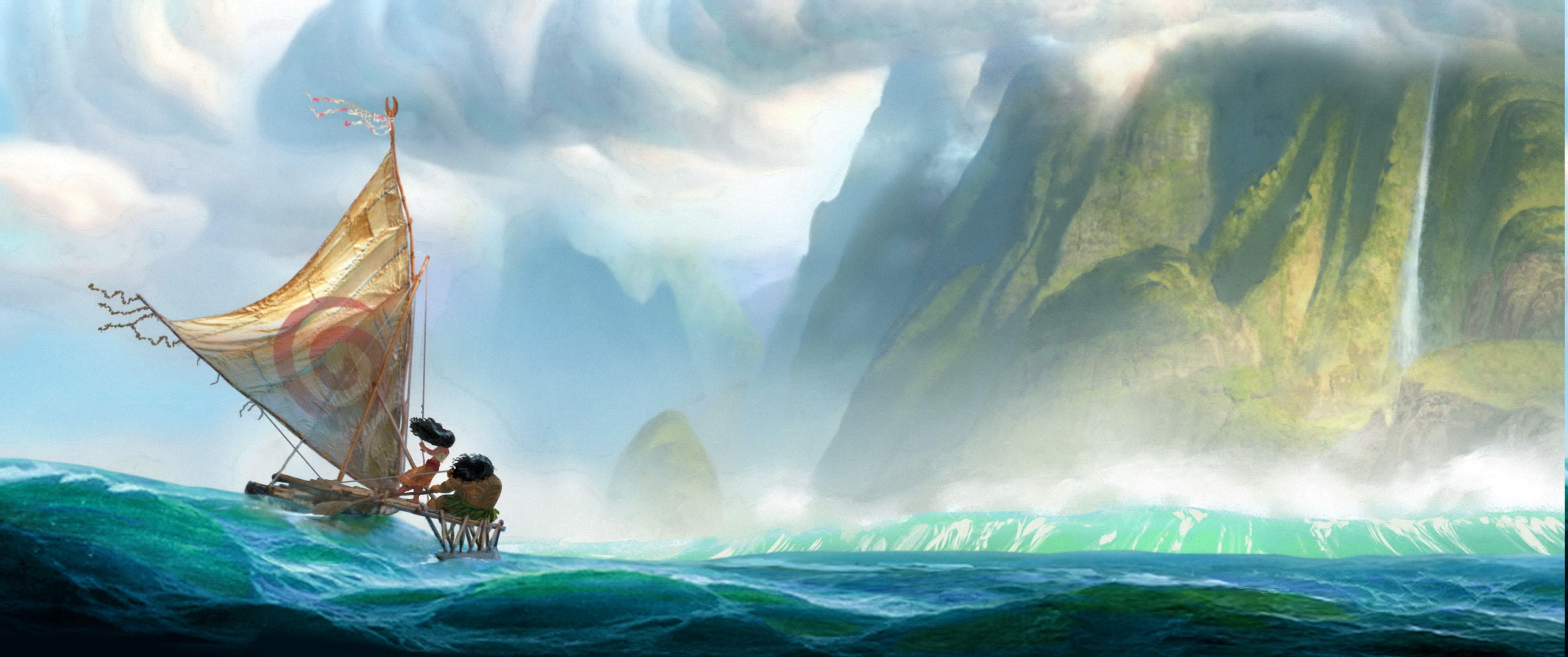 Moana, Landscape, Sea, Boat, Fantasy Art Wallpaper HD / Desktop