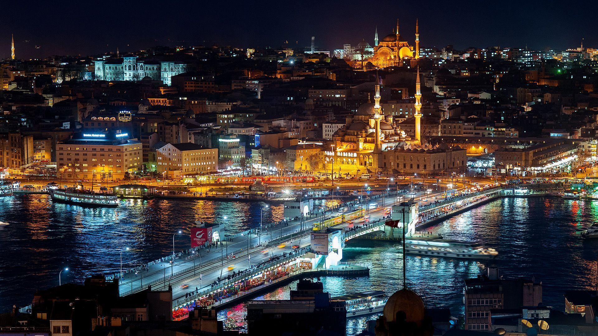 The Bosphorus, The City, Lights, Turkey, Istanbul, Night