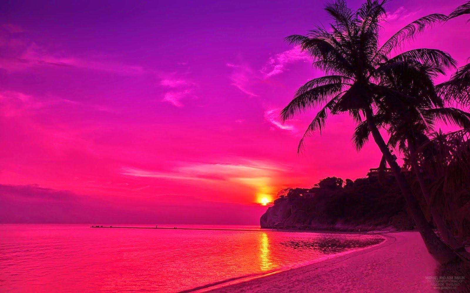 Beach sunsets, Pink beach and Pink