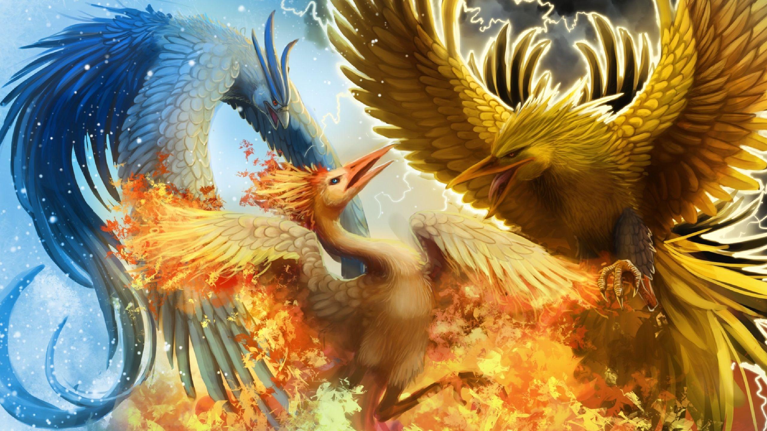 Legendary birds Articuno, Zapdos, and Moltres Full HD Wallpaper