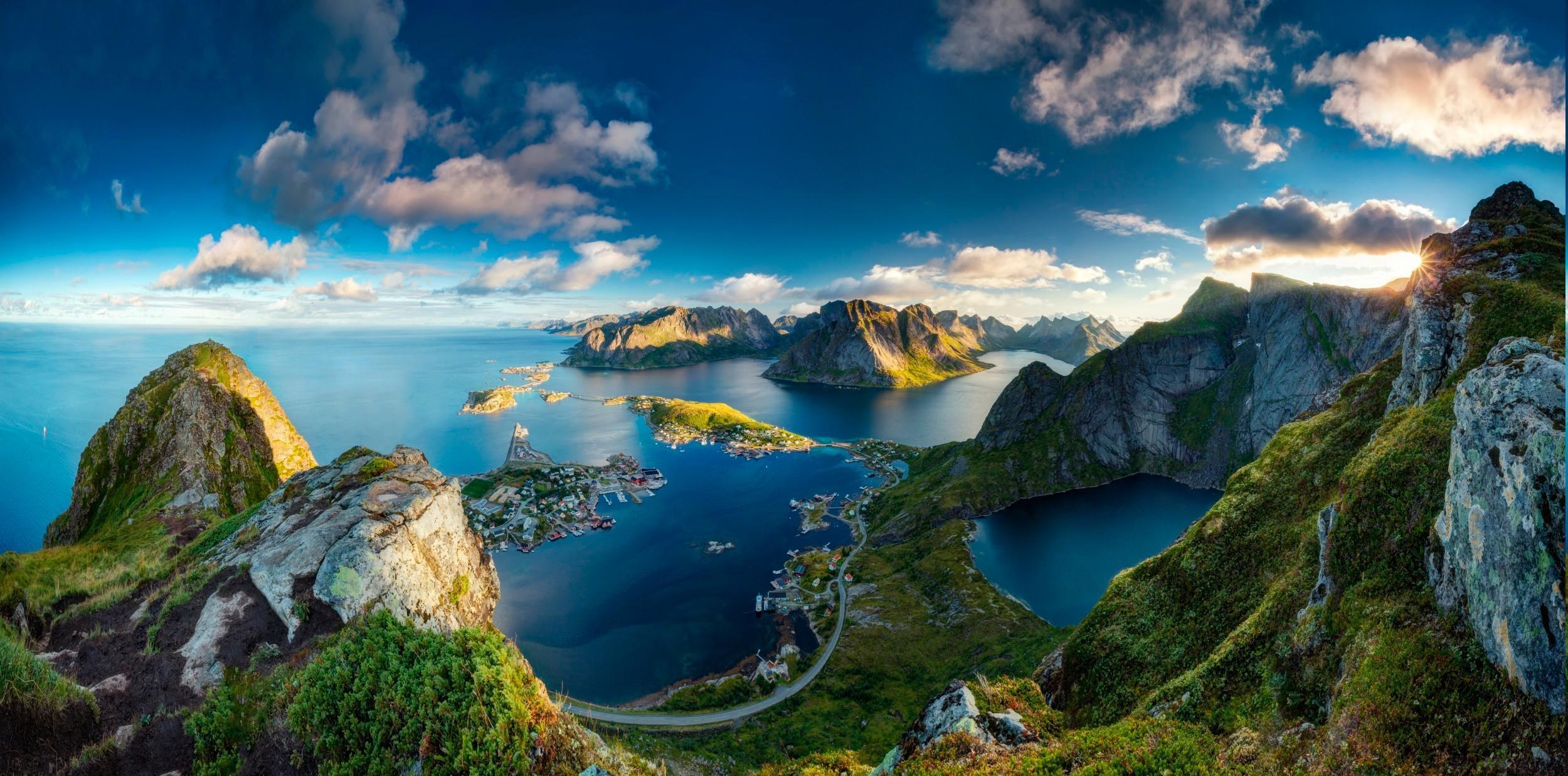 Sun, Mountain, Landscape, Sea, Nature Norway Wallpaper. Download