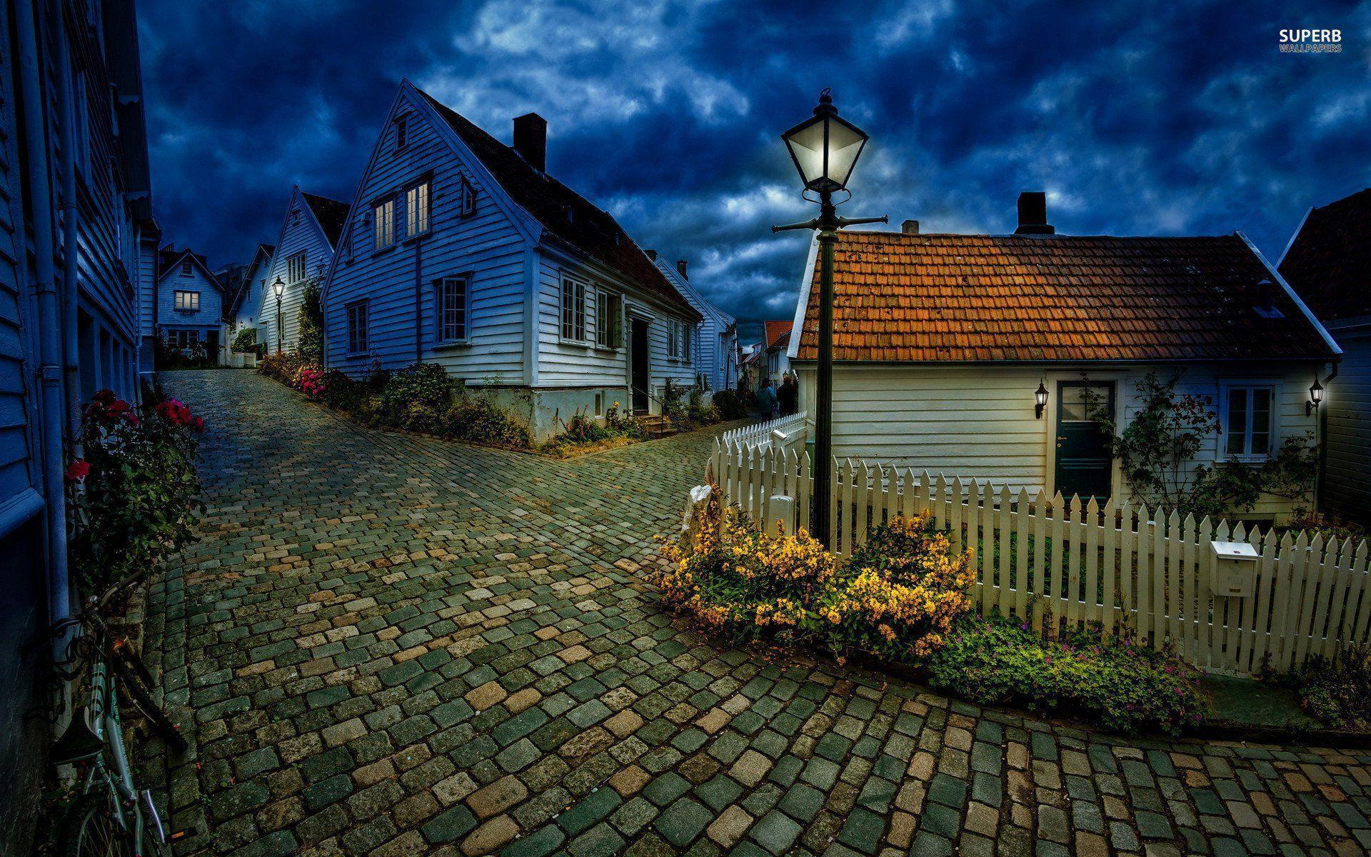 Street In Small Norwegian Town Wallpaper