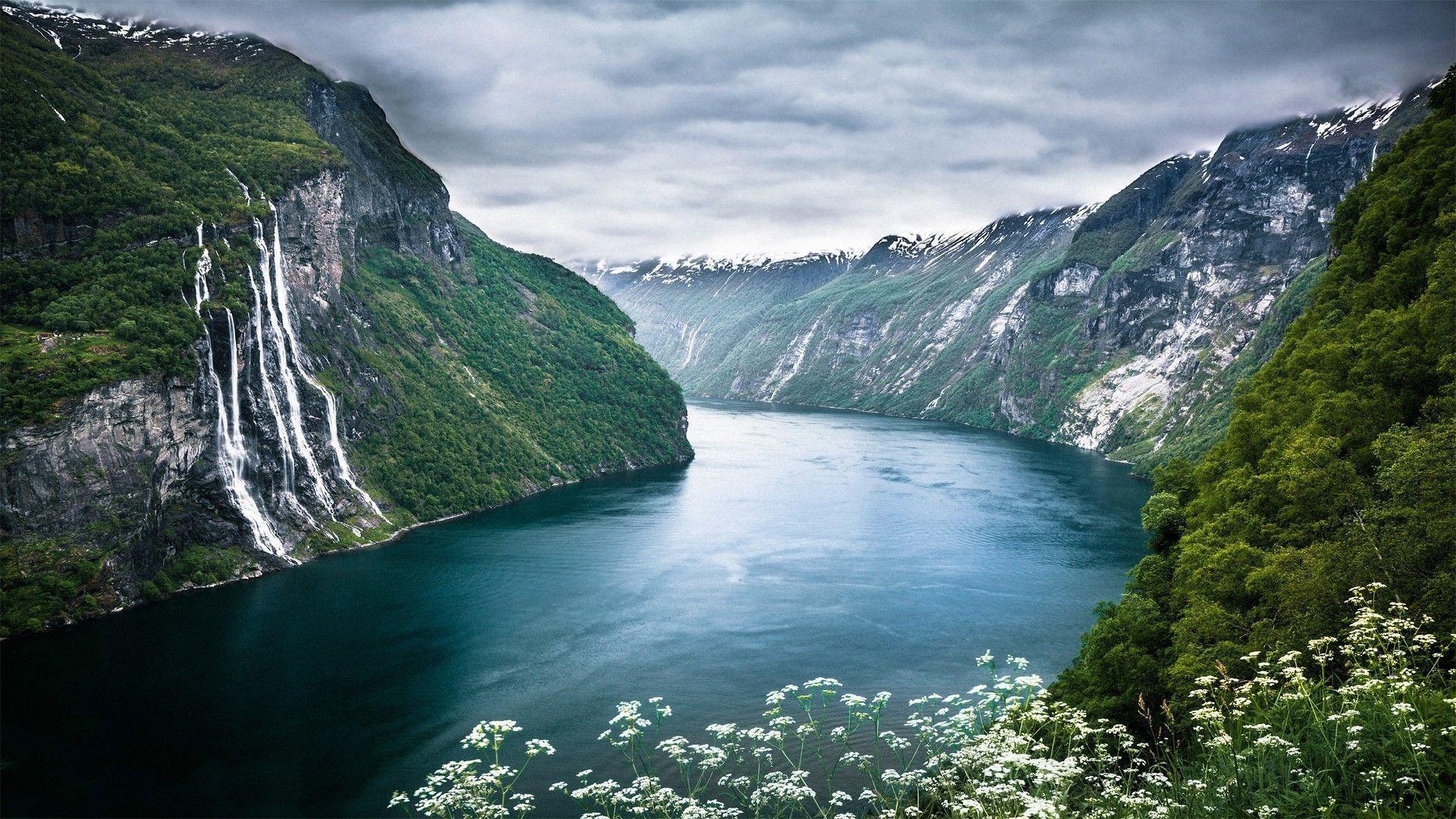 nature, Landscape, Mountain, River, Waterfall, Norway Wallpaper