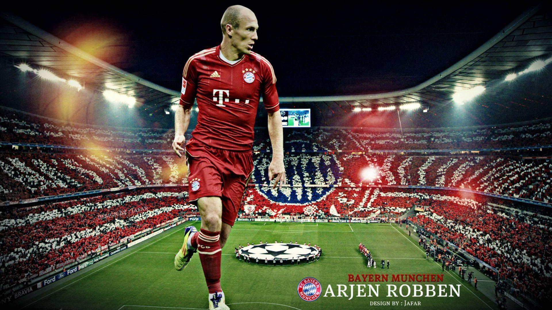 Bayern Arjen Robben on the background of the football field