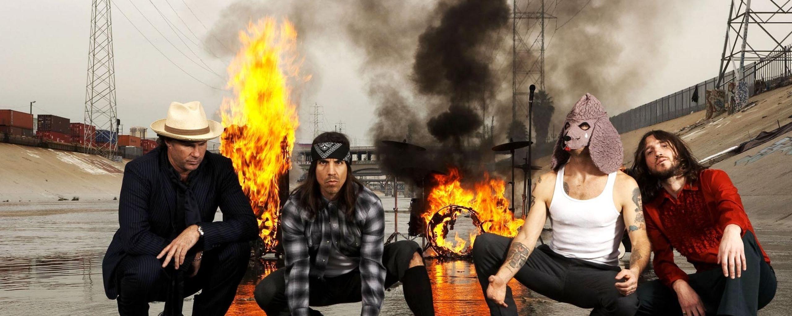 Download Wallpaper 2560x1024 Red hot chili peppers, Fire, Smoke