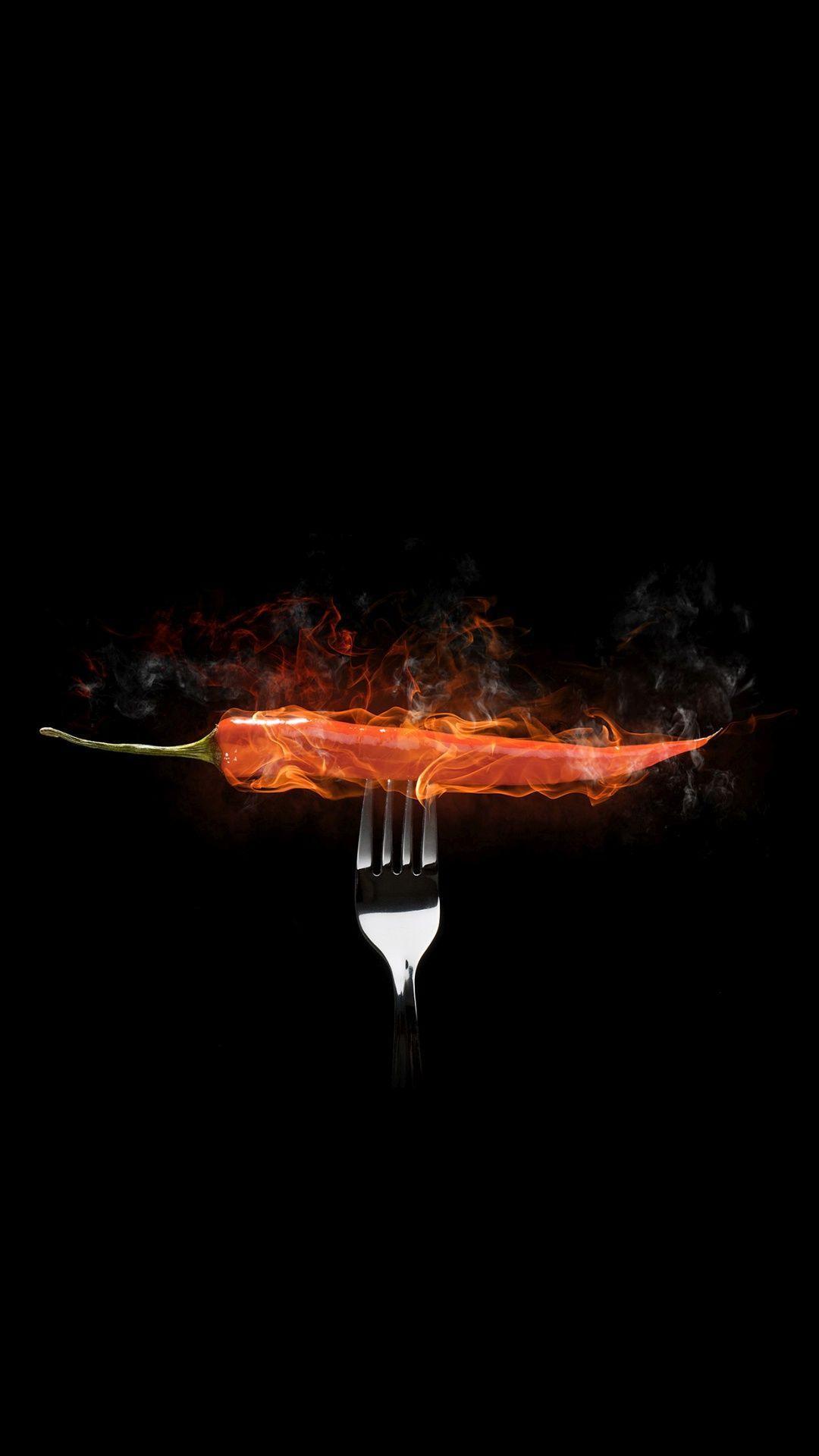 Red Hot Chili Pepper Flames Fork iPhone HD Wallpaper / iPod