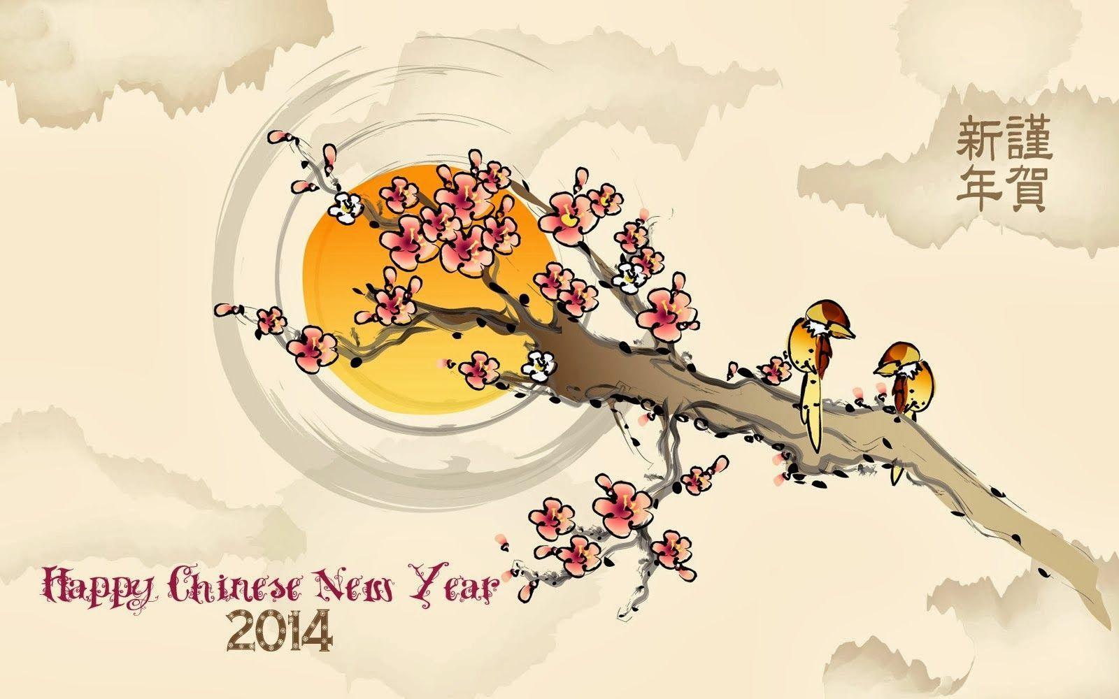 Happy New Year 2014 Wishes Wallpaper with Lunar New Year Greeting