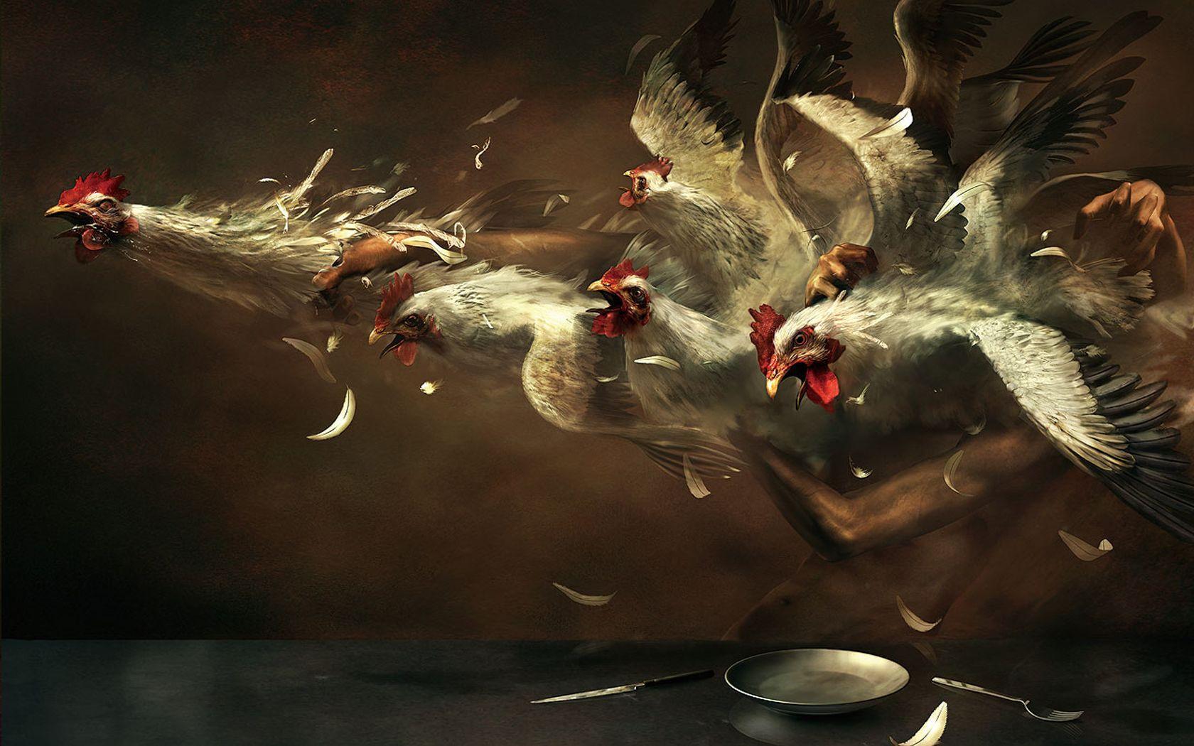 paintings, ryohei hase, hands, chicken, escape wallpaper