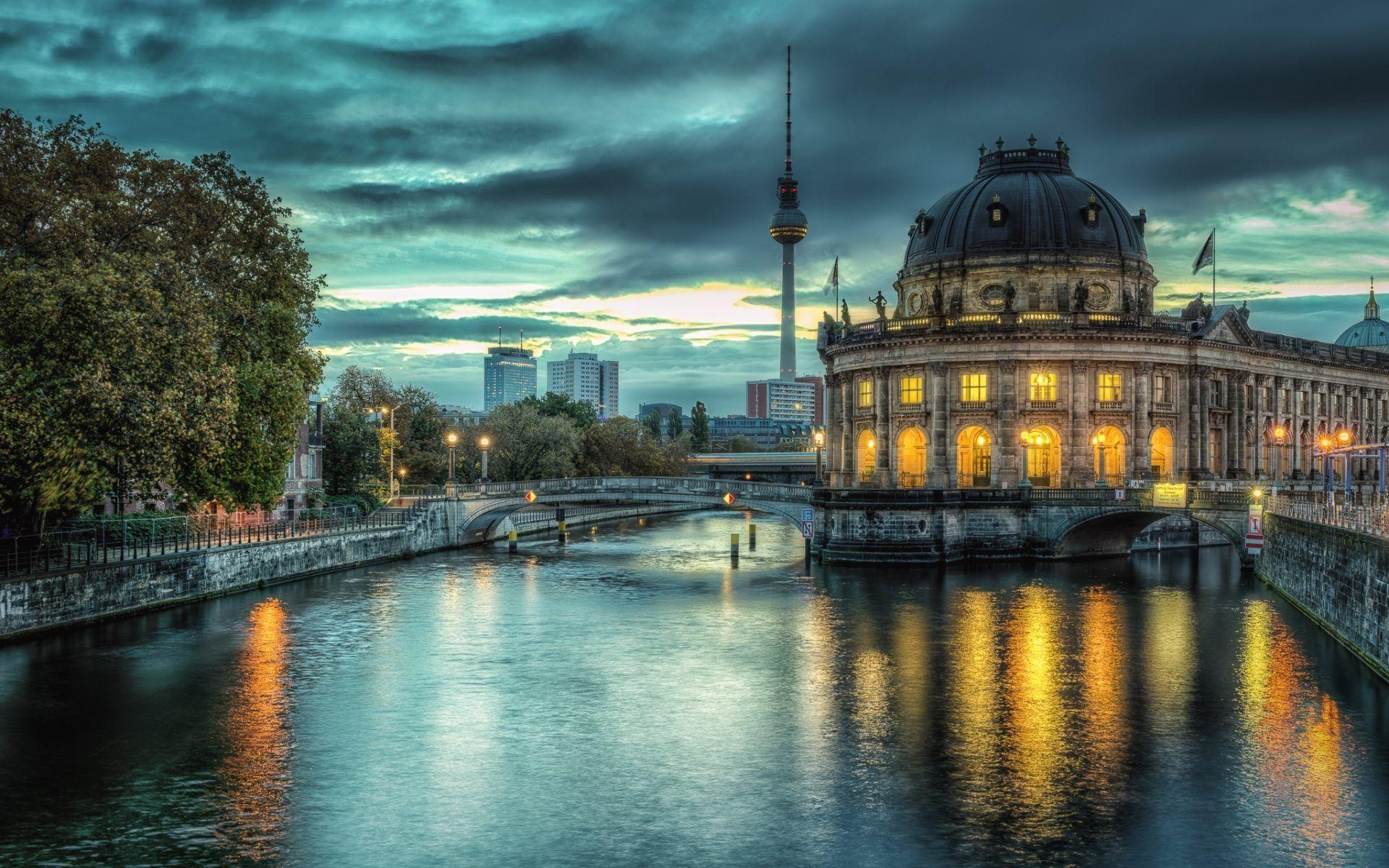Images Berlin Germany Canal river Cities Clouds Building 1080x1920