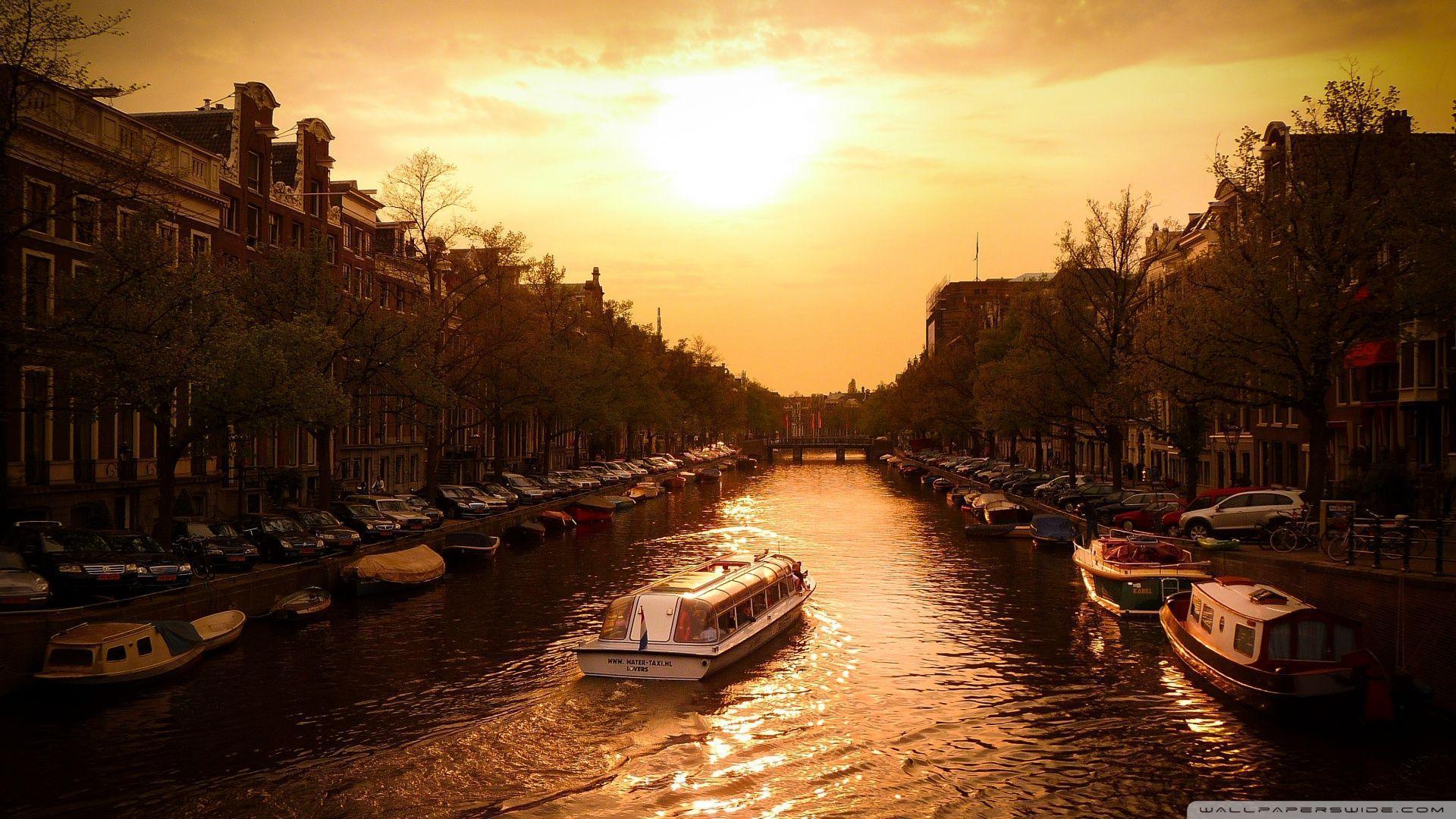 Canal Cruiser, Amsterdam HD desktop wallpaper, Widescreen, High