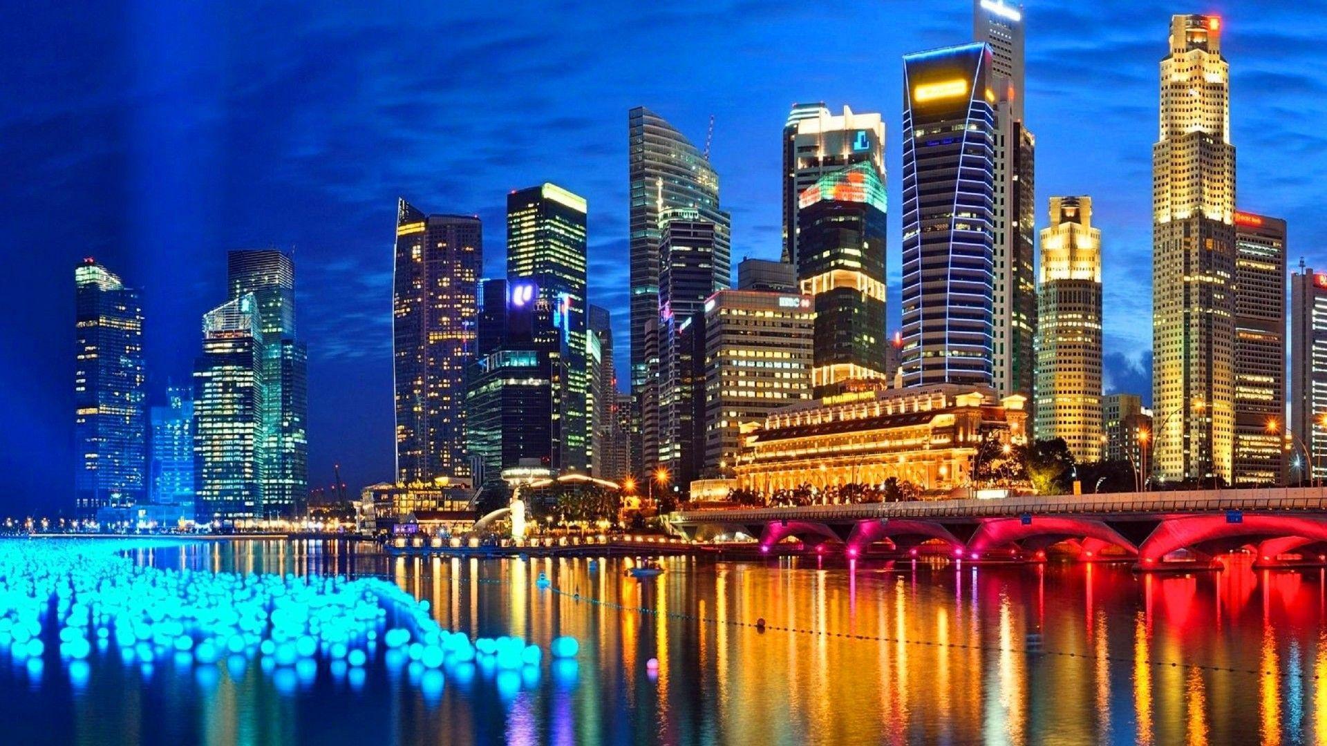 Download wallpapers 4k, Singapore, skyscrapers, skyline cityscapes, modern  buildings, Asia, nightscapes, asian cities, Singapore at night for desktop  free. Pictures for desktop free