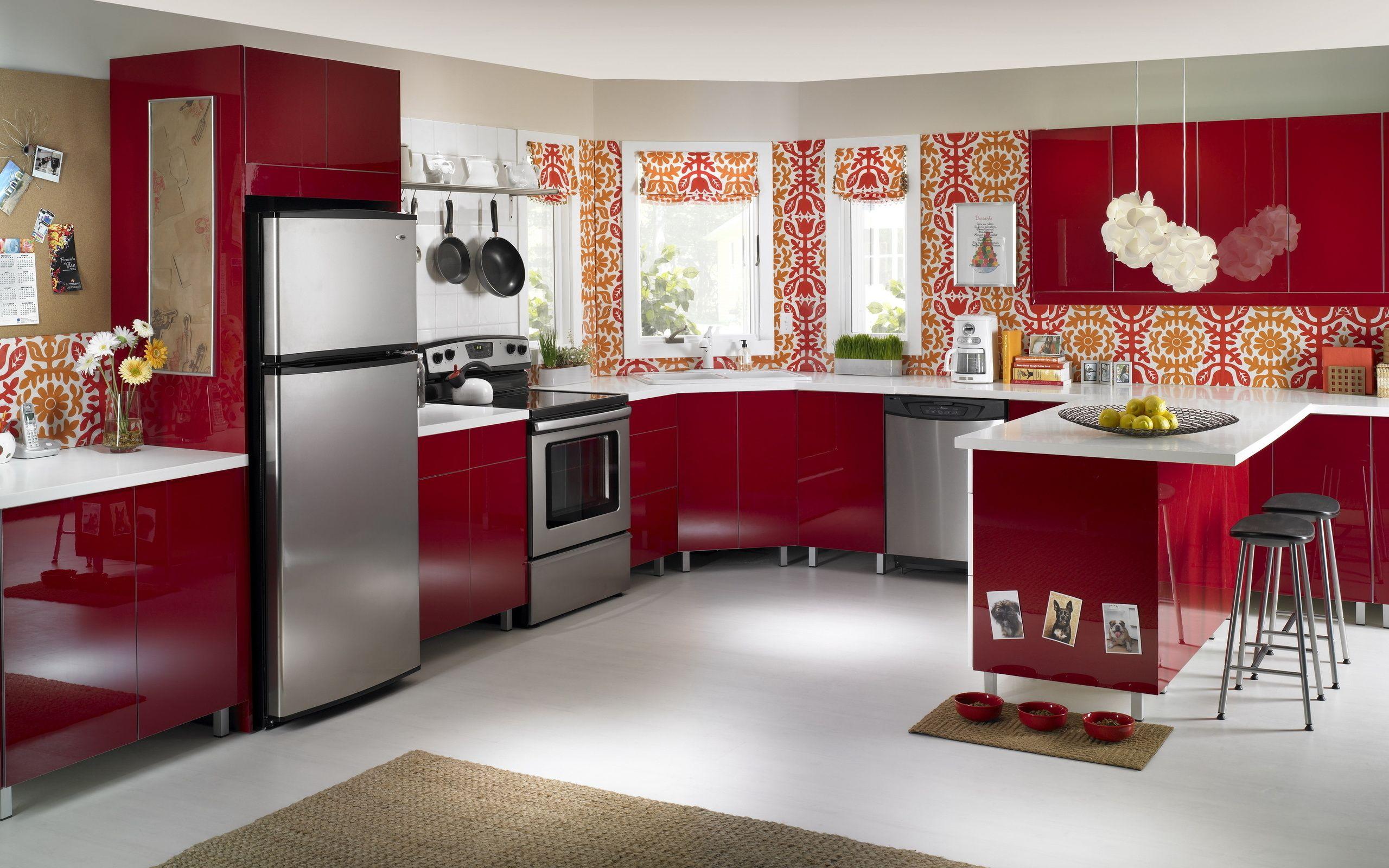 Kitchen, Interior, Style, Red, Flowers, Design, Flower