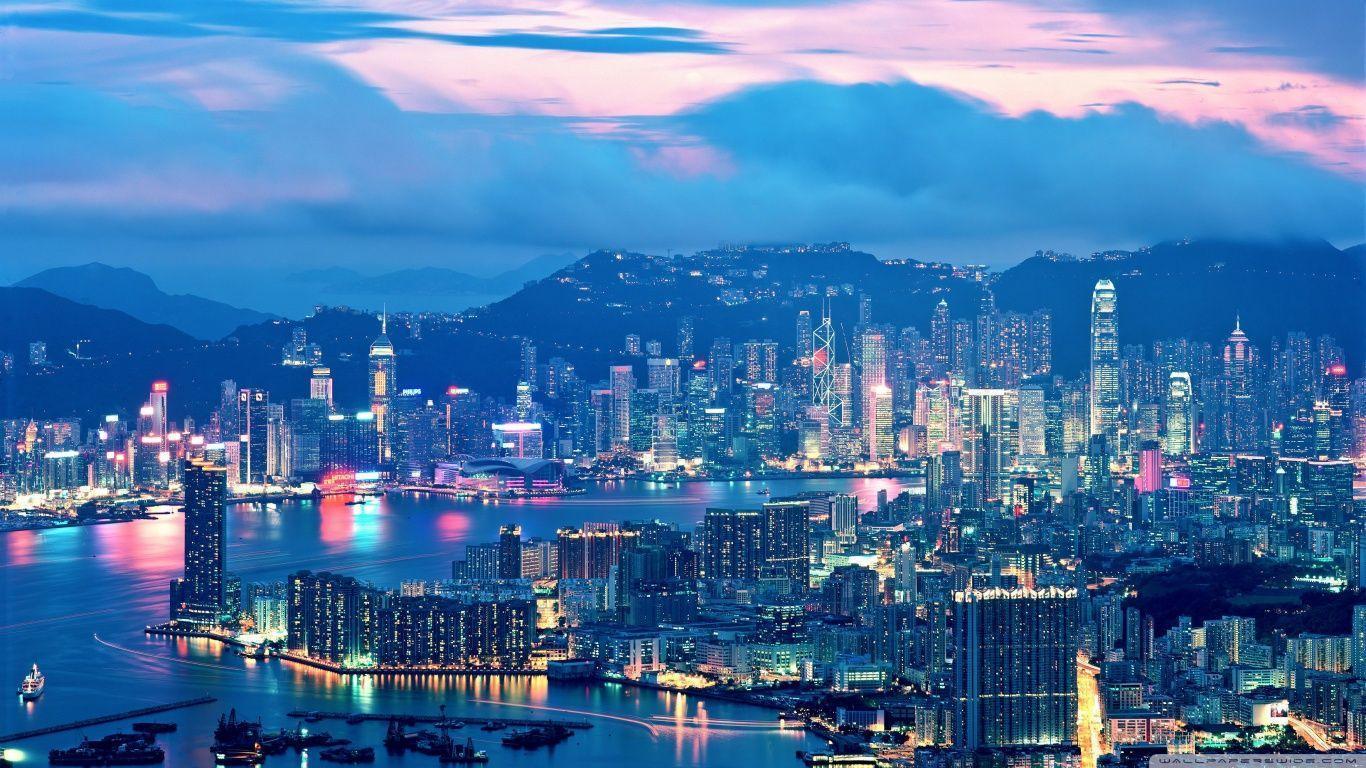 Hong Kong Night Lights HD desktop wallpaper, Widescreen, High
