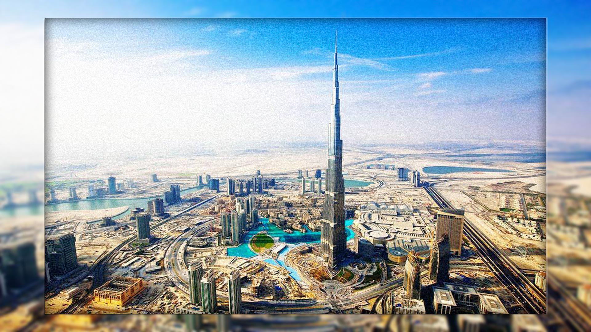 Futuristic image of the Burj Khalifa tower, the tallest building in the  world, at Dubai United Arab Emirates. - SuperStock