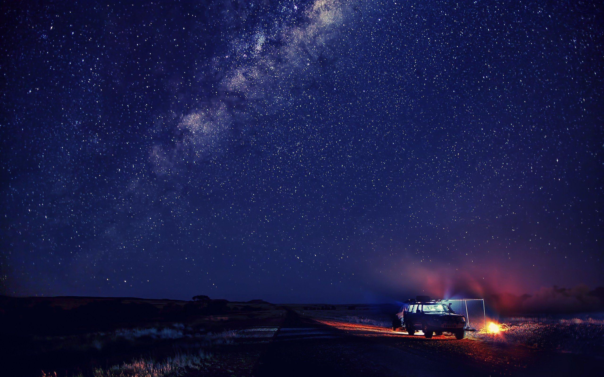 Stars at Night Road Camping Wallpaper For Desktop & Mobile