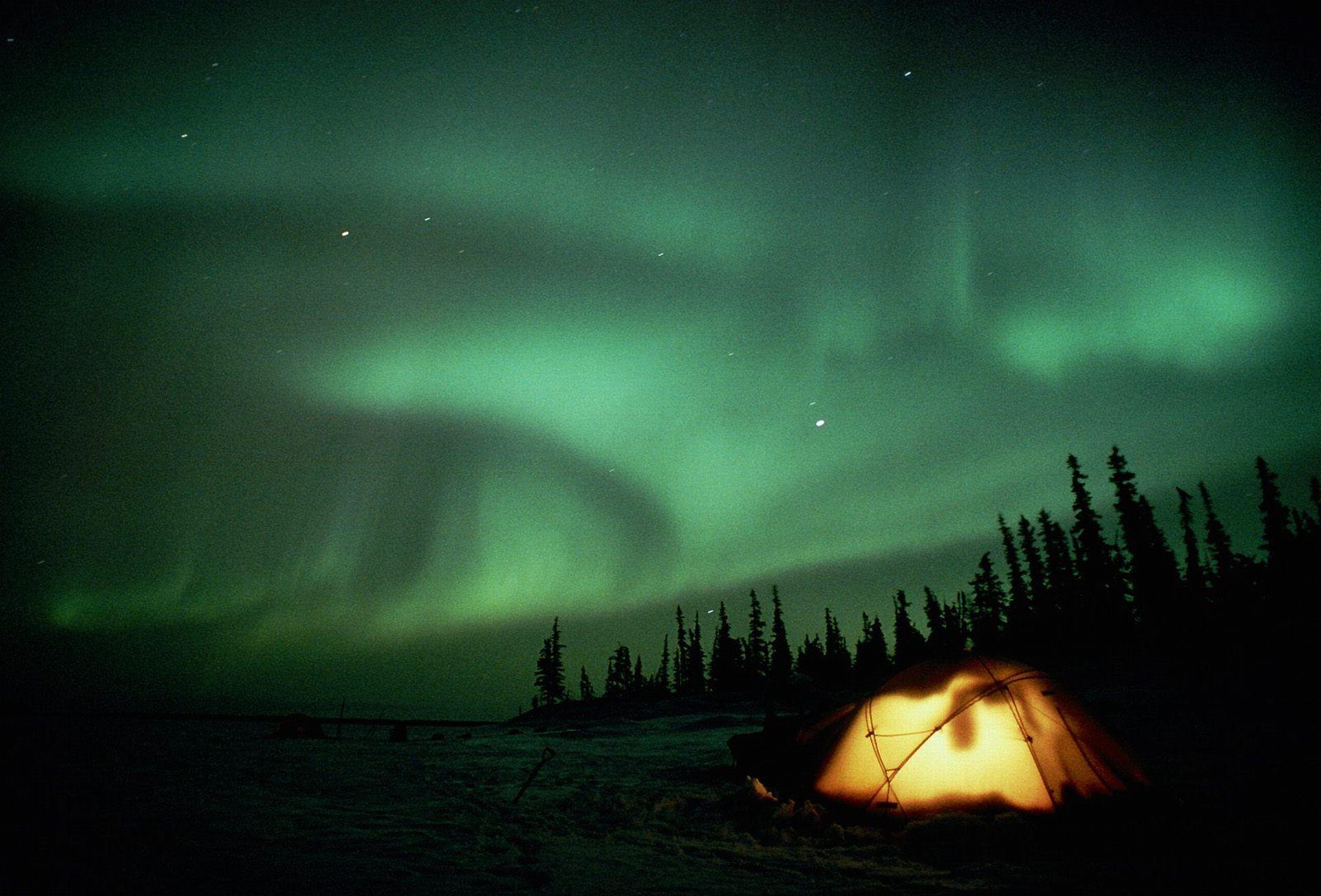 Camping Ground Under Aurora Lights Wallpaper For Desktop