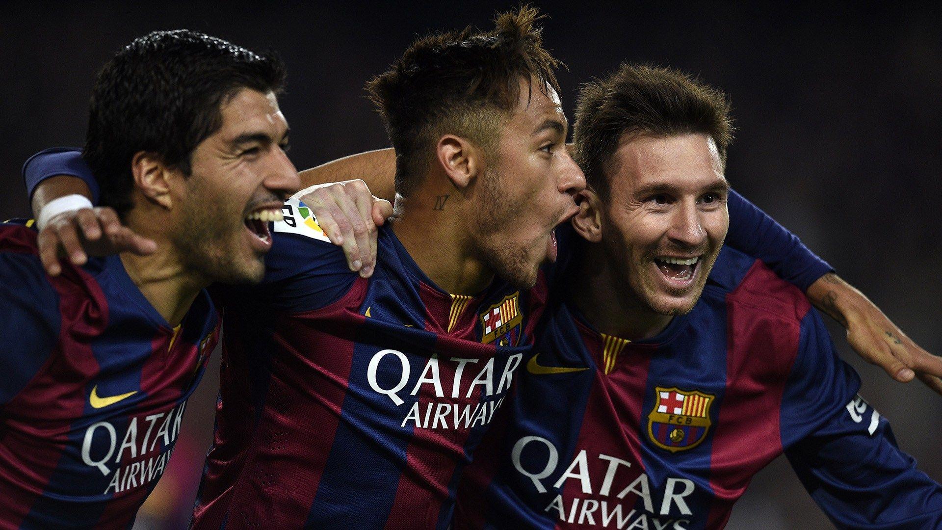 Barcelona Players Celebrations Luis Suarez Neymar Messi After