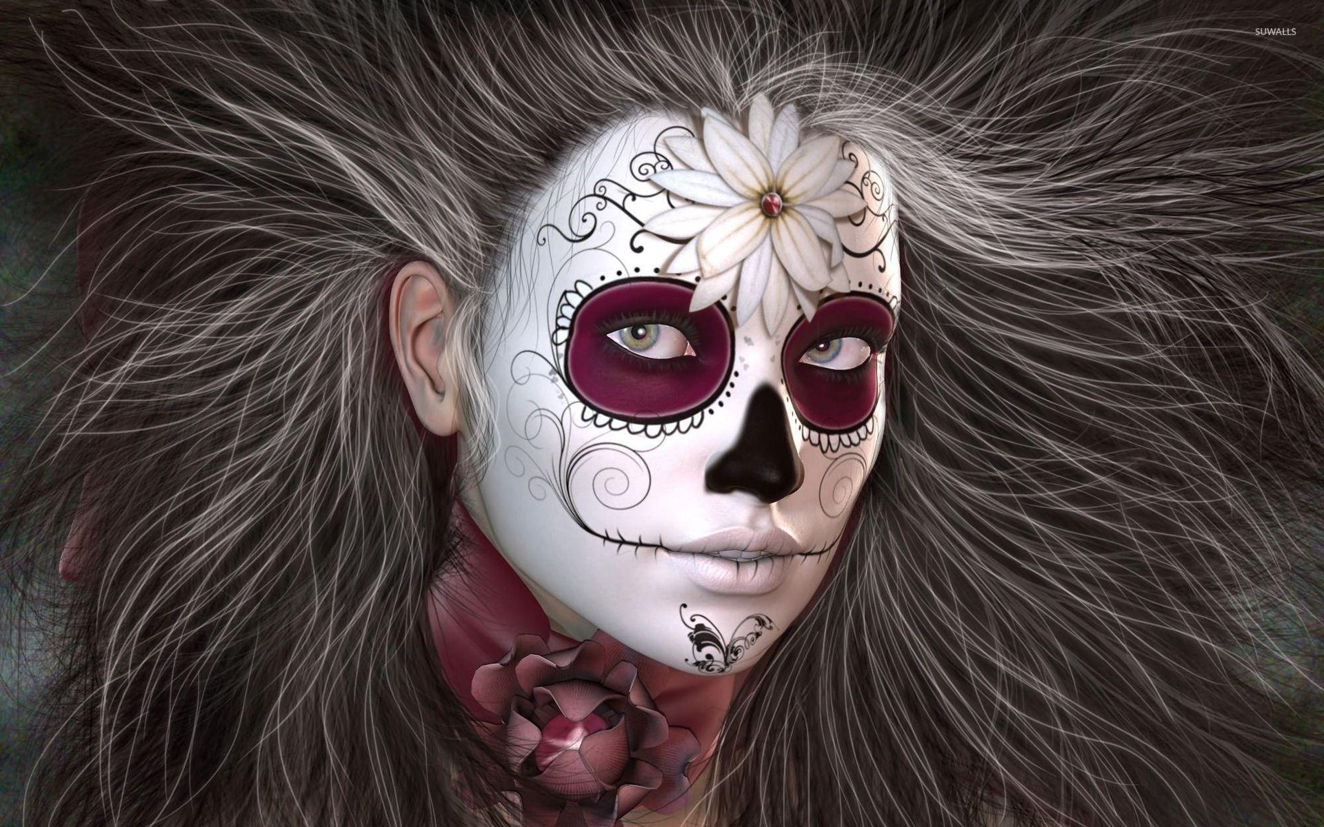 Girl With A Day Of The Dead Make Up Wallpaper Art