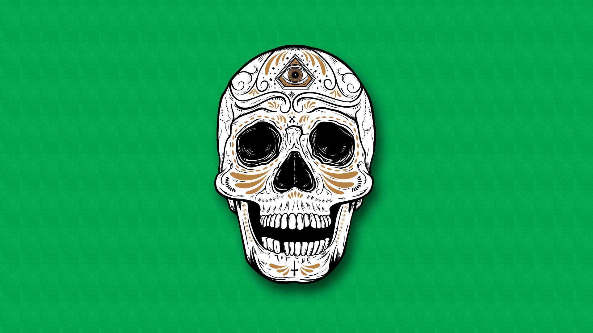 Day Of The Dead Skull Green HD Desktop Wallpaper Backgrounds download