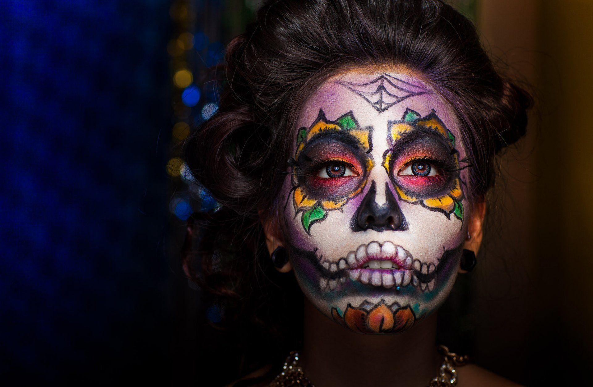 girl dia de los muertos day of the dead face paint style HD wallpapers