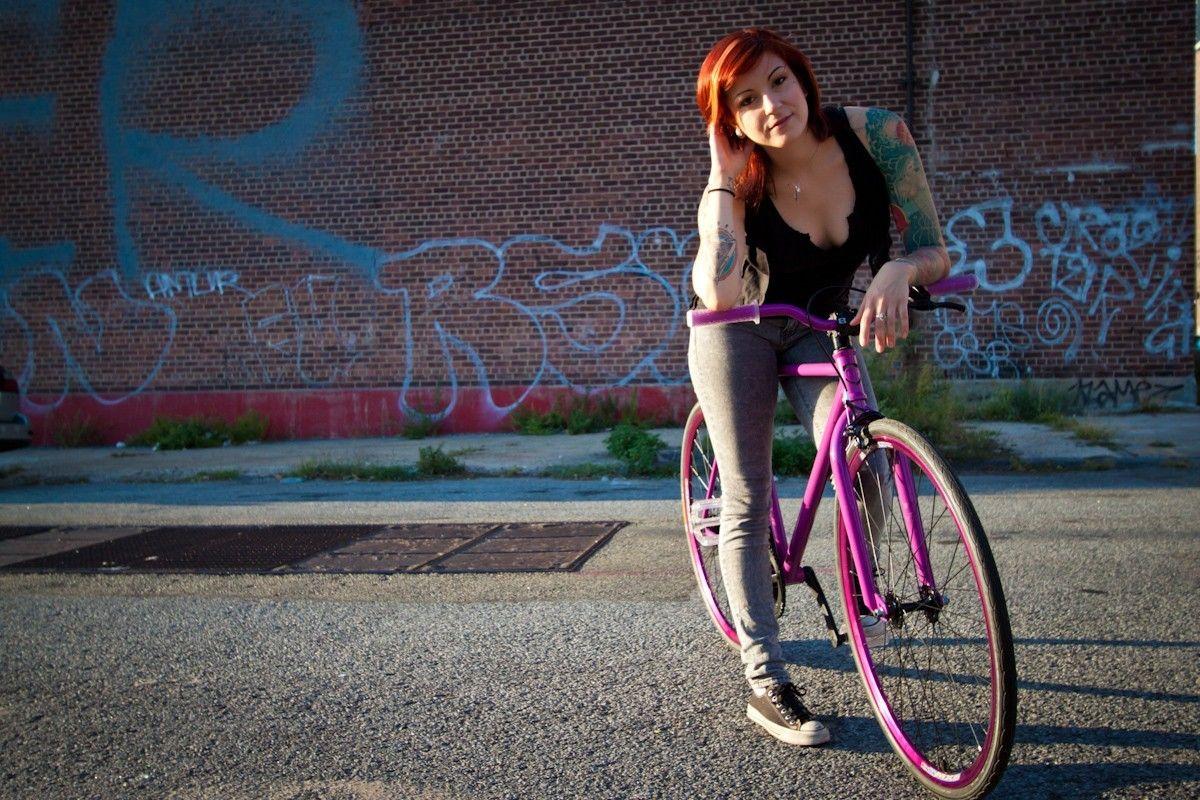 model, Women, Cleavage, Redhead, Fixed Gear, Fixie, Bicycle