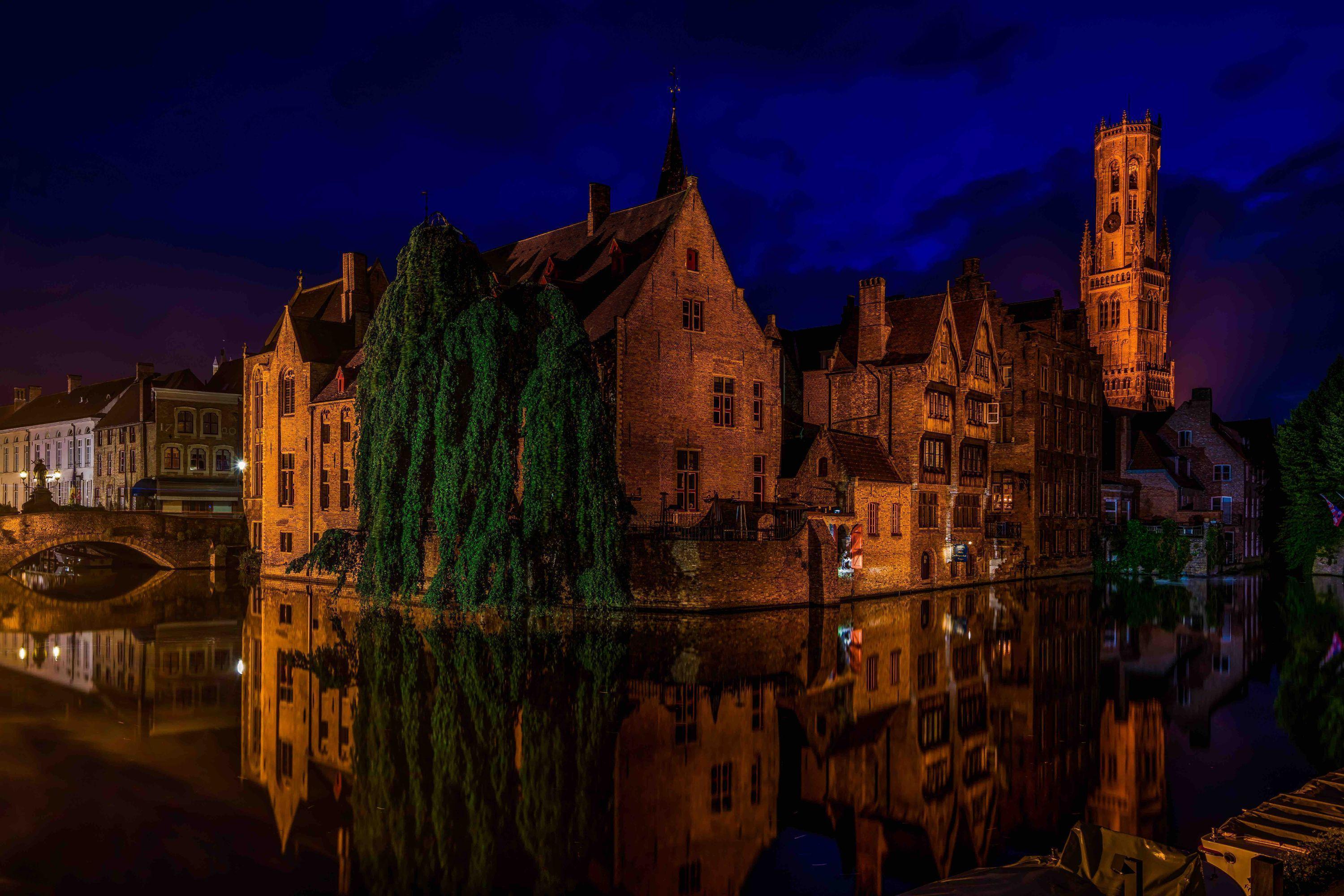 Bruges, Belgium at Night HD Wallpaper. Background Imagex2000