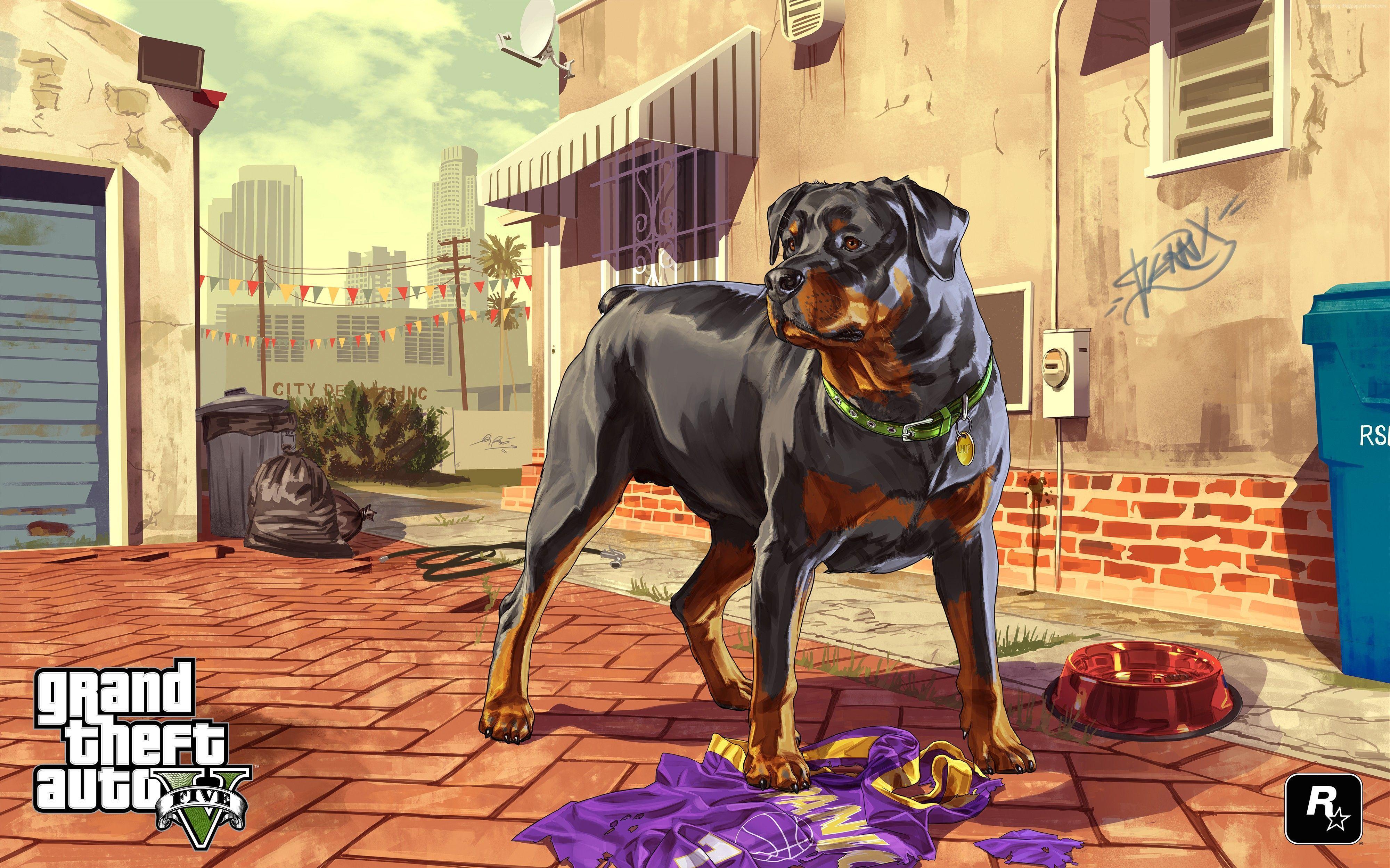 GTA 5 Wallpaper, Games: GTA GTA V, Grand Theft Auto, game, dog