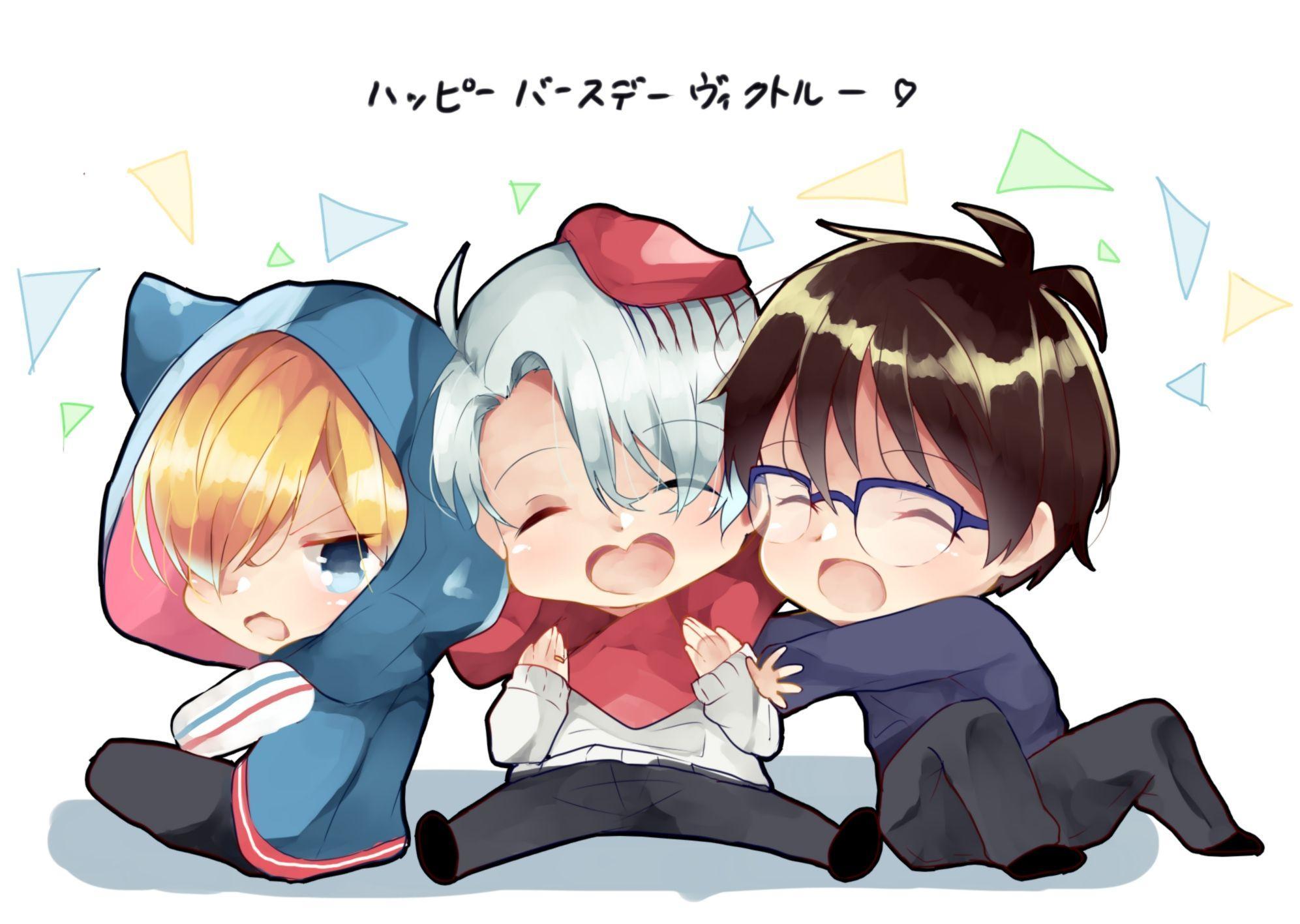 Wallpaper Yuri On Ice, Chibi Version, Victor Nikiforov, Katsuki