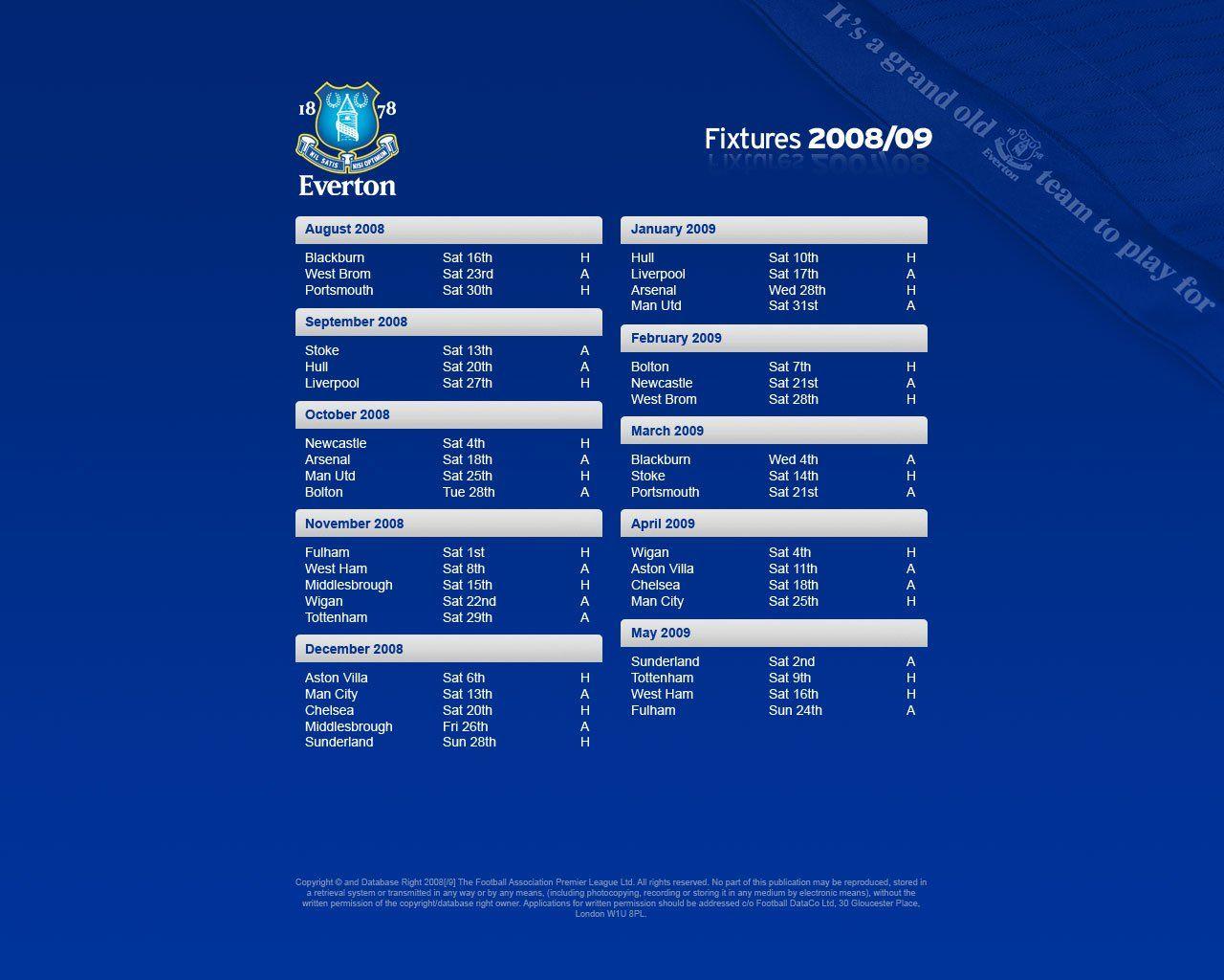 1280*1024 Everton Premier League FC 2008 09 Season