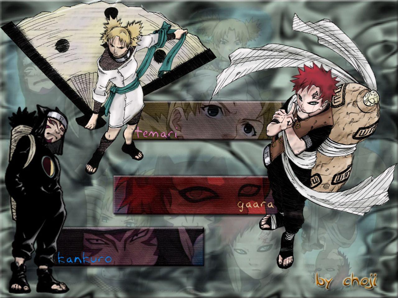 blonde hair gaara green eyes kankuro naruto red hair tattoo temari