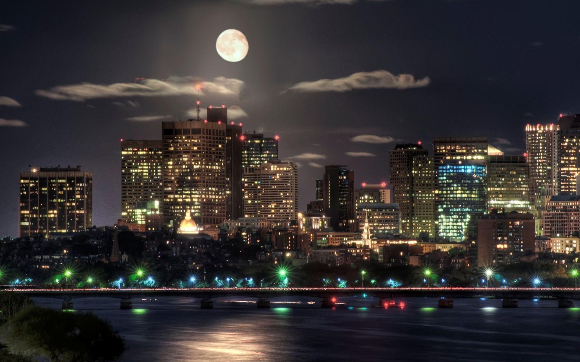 Image detail for -Wallpaper night, city, lights, moon. HD Desktop