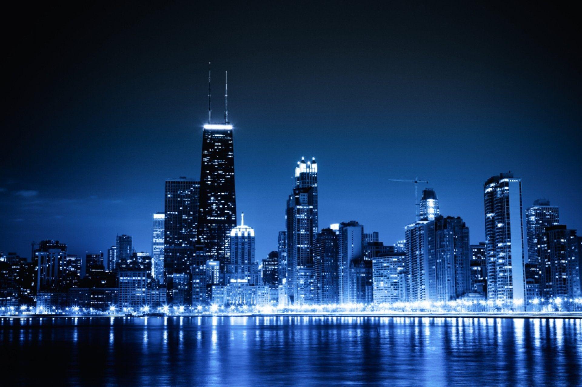 Chicago At Night Wallpaper Widescreen With Color Widescreen Black