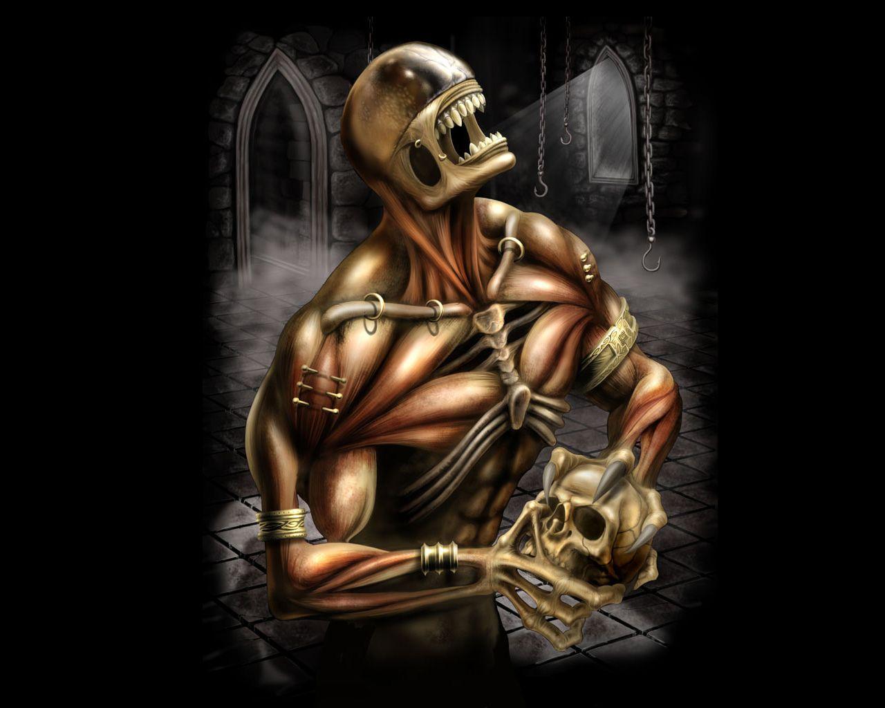 Skeleton with Muscles holding Skull wallpaper from Skulls
