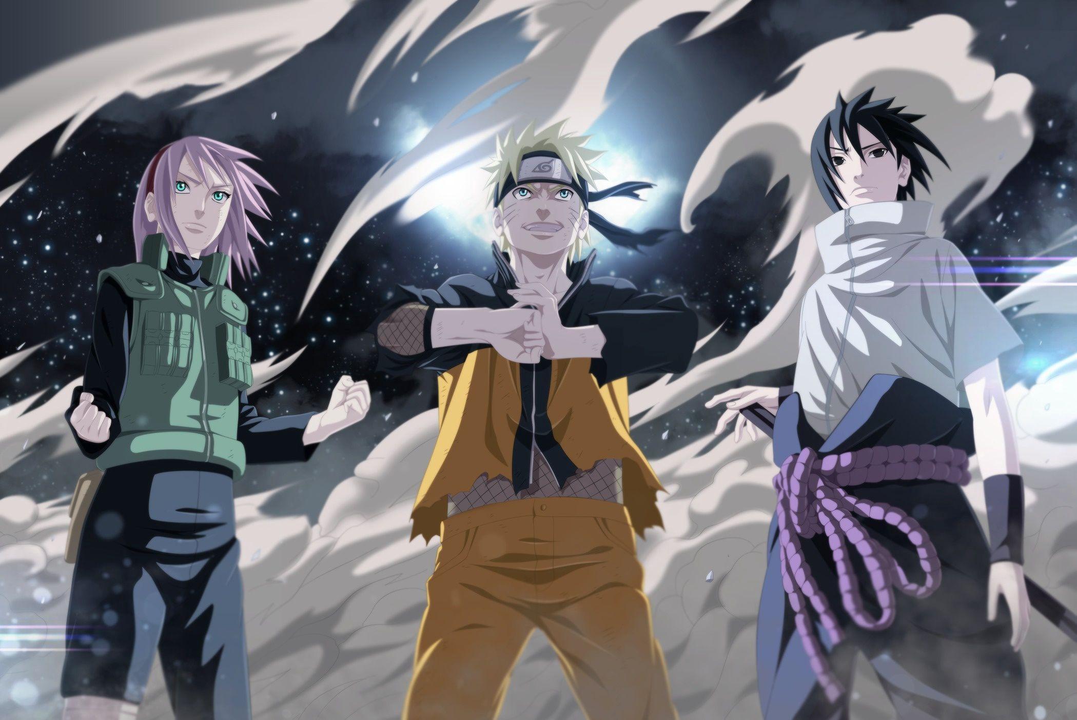 Sakura, Naruto and Sasuke (Night version) Computer Wallpaper