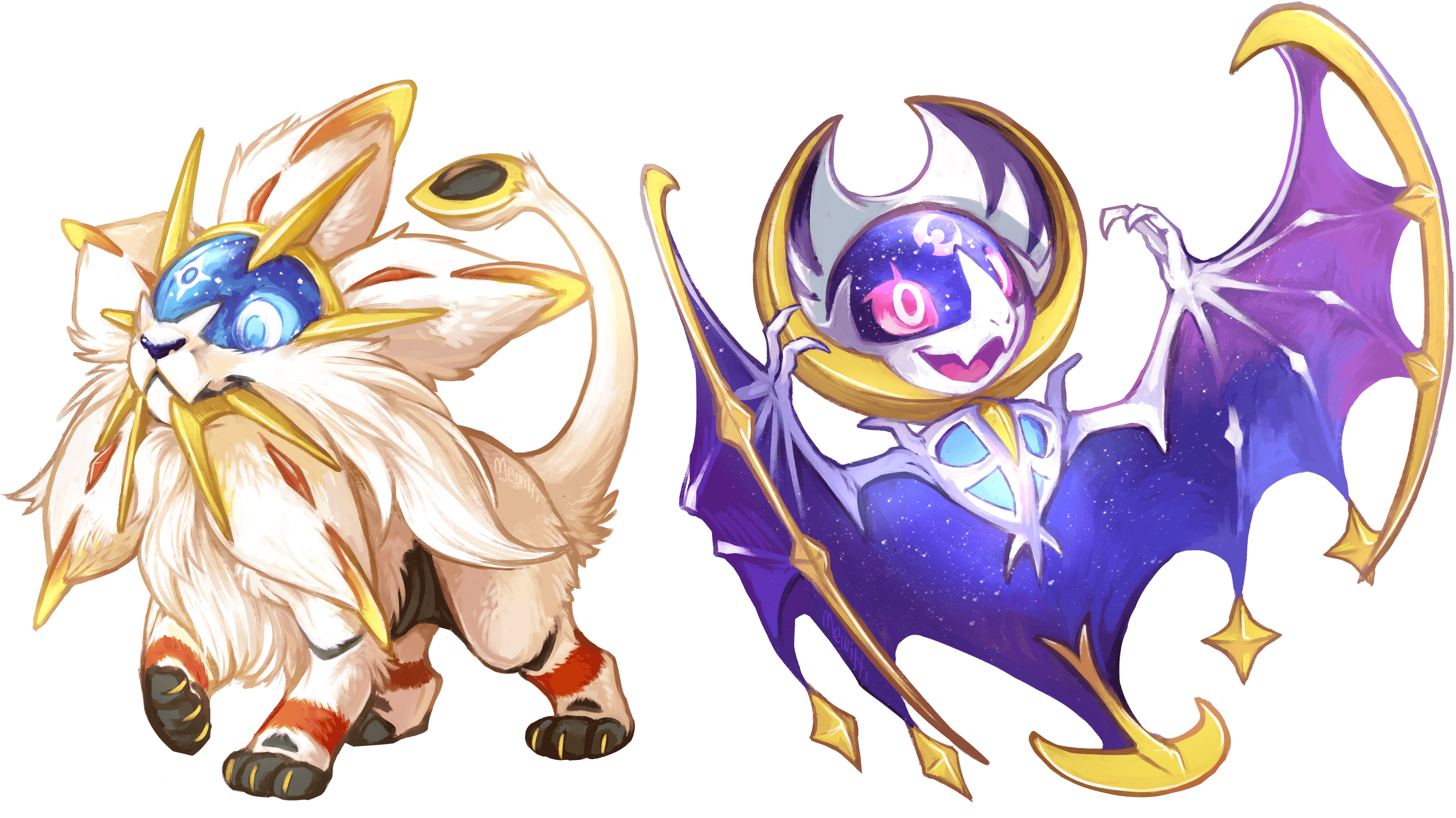 Download wallpapers Lunala, Solgaleo, battle, artwork, manga, Pokemon,  Solgaleo vs Lunala for desktop free. Pictures for desktop free