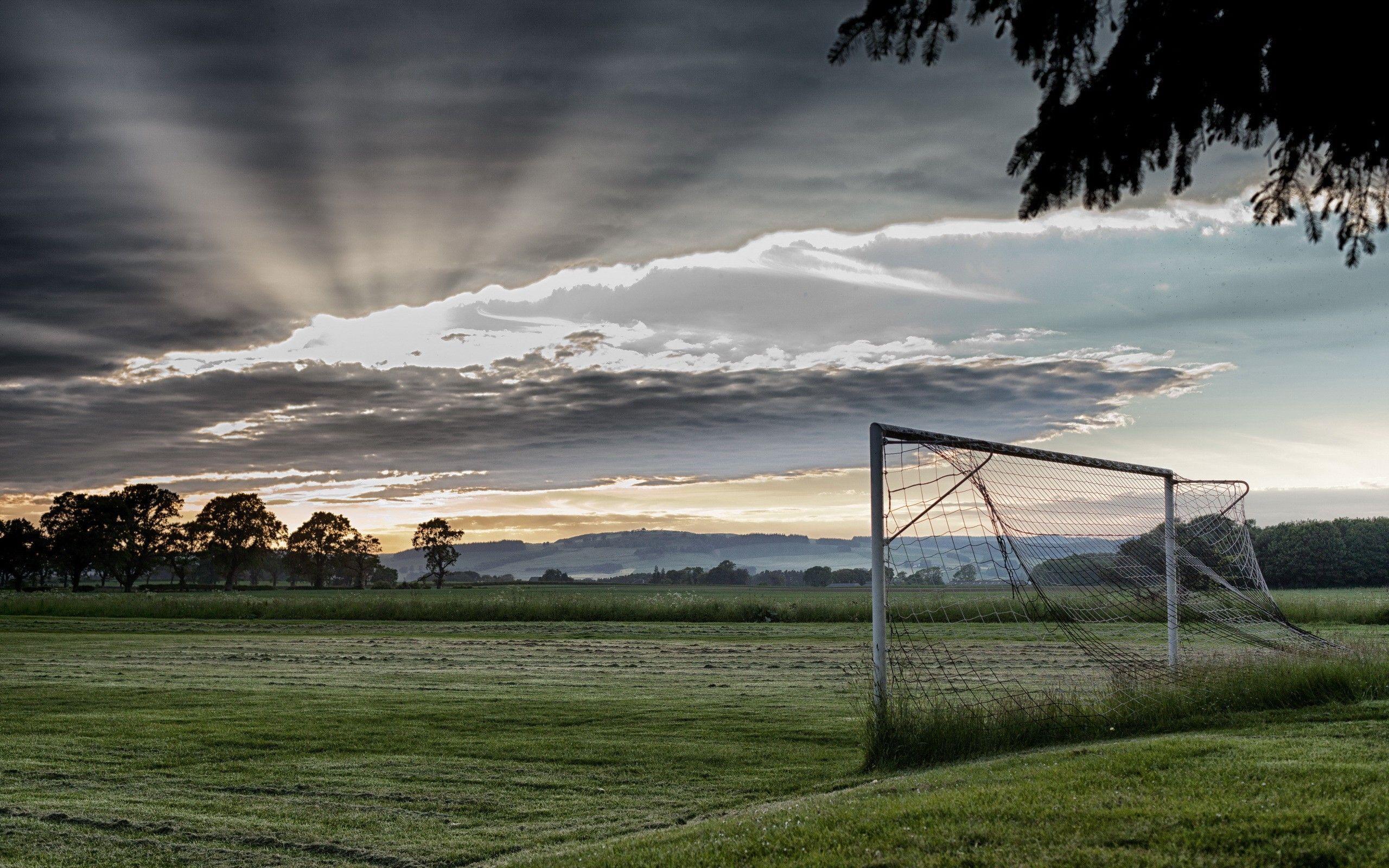 sunrise, Goal, Clouds, Soccer Pitches Wallpaper HD / Desktop
