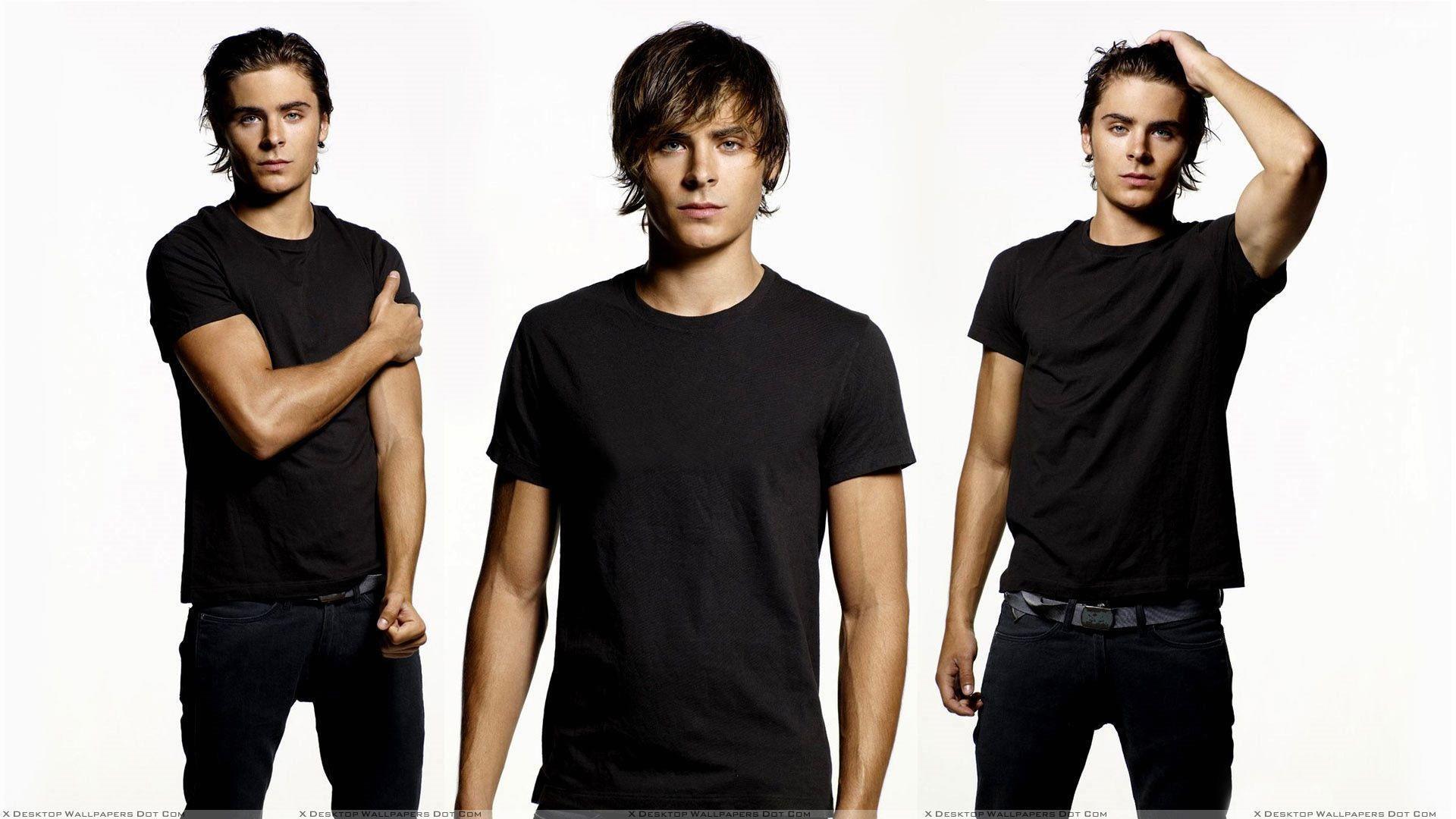 Zac Efron Wearing Black Tshirt Wallpaper