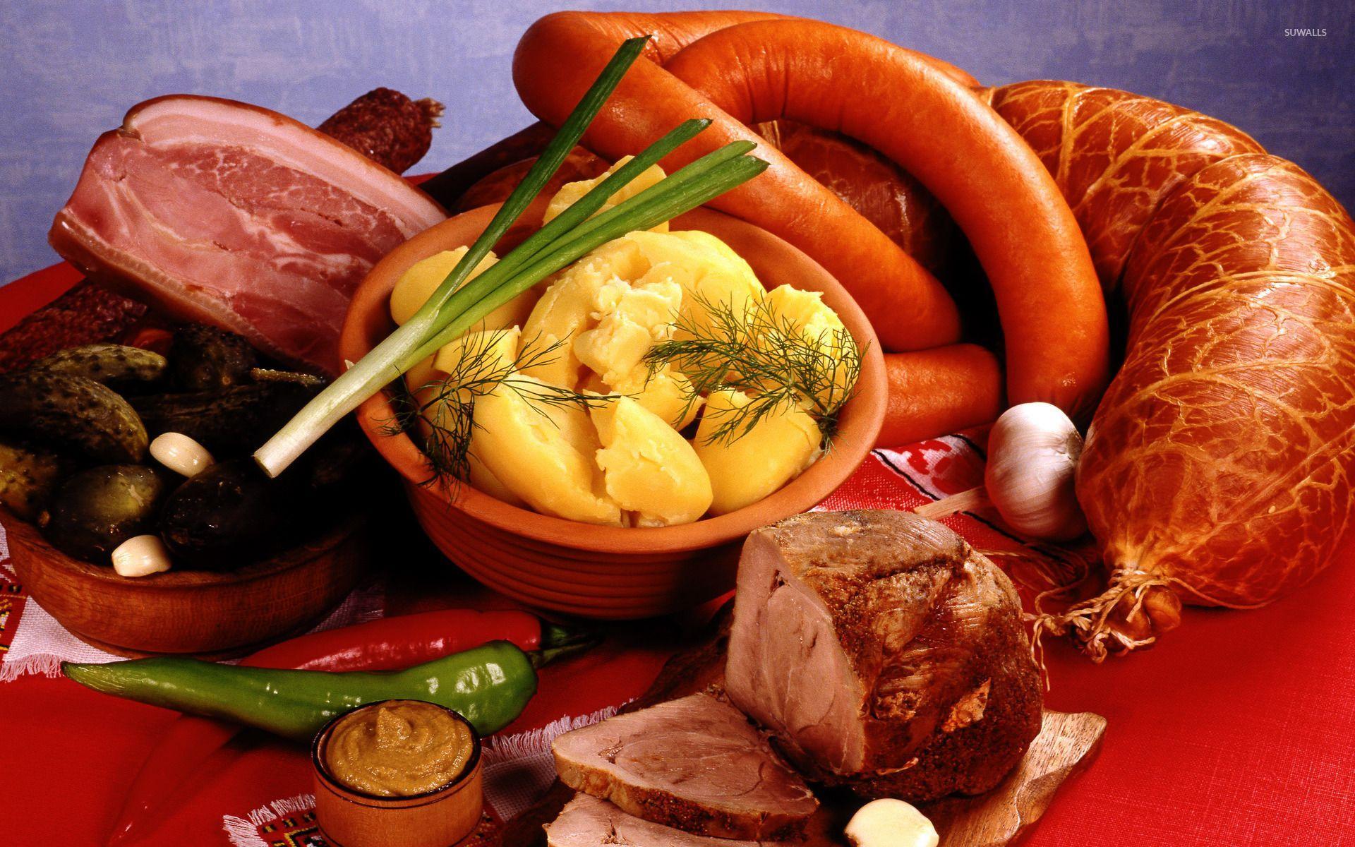 Meats and potatoes wallpaper wallpaper