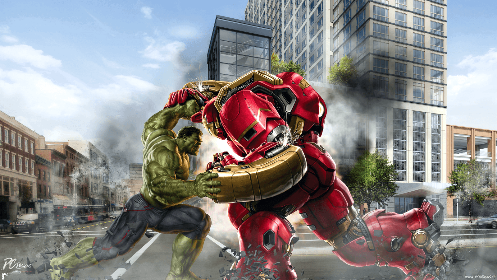 Avengers Hulk Iron Man Fight HD Wallpaper