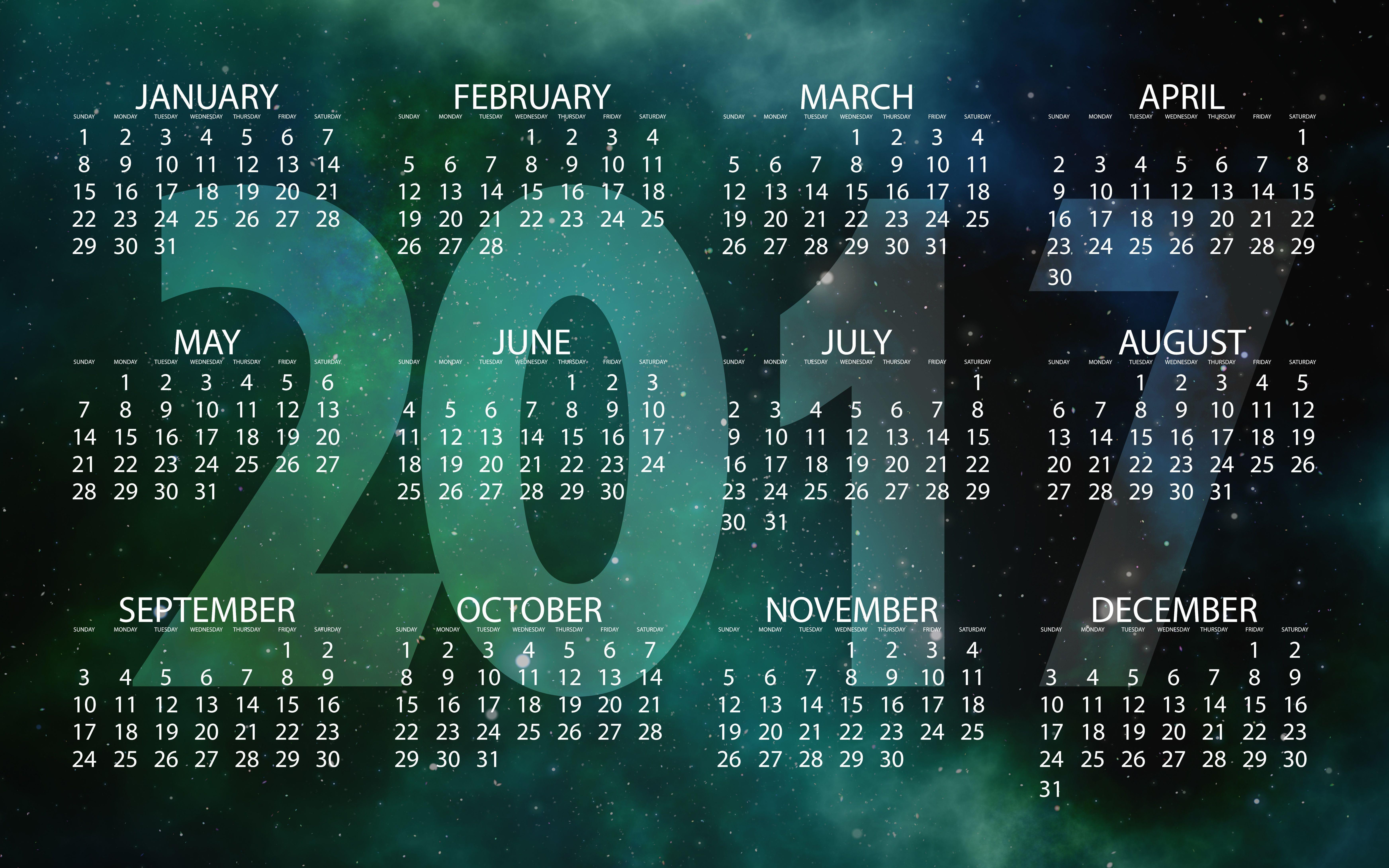 New Year 2017 Calendar Computer Wallpaper, Desktop Background