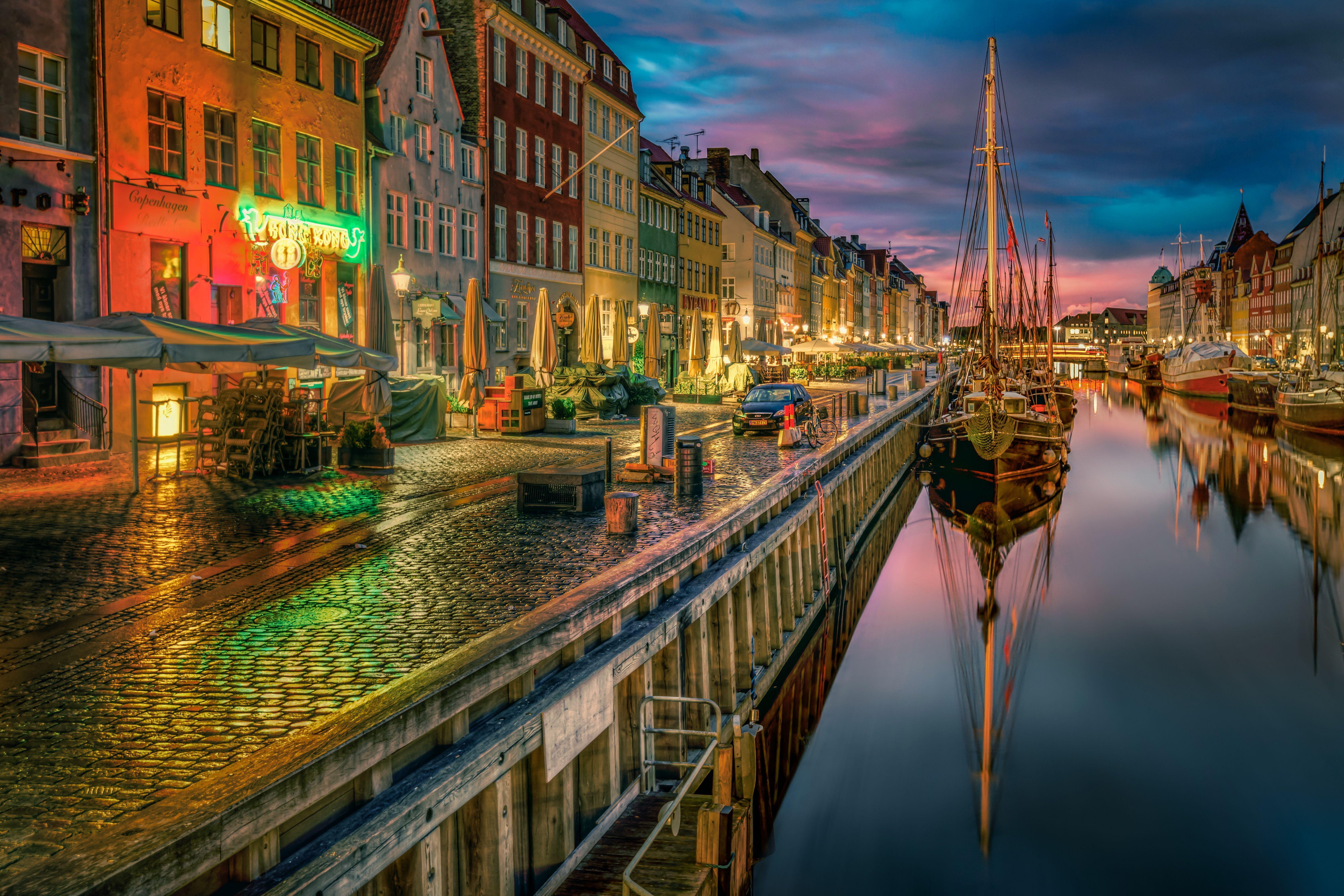 Image Denmark Copenhagen Rivers night time Cities Building