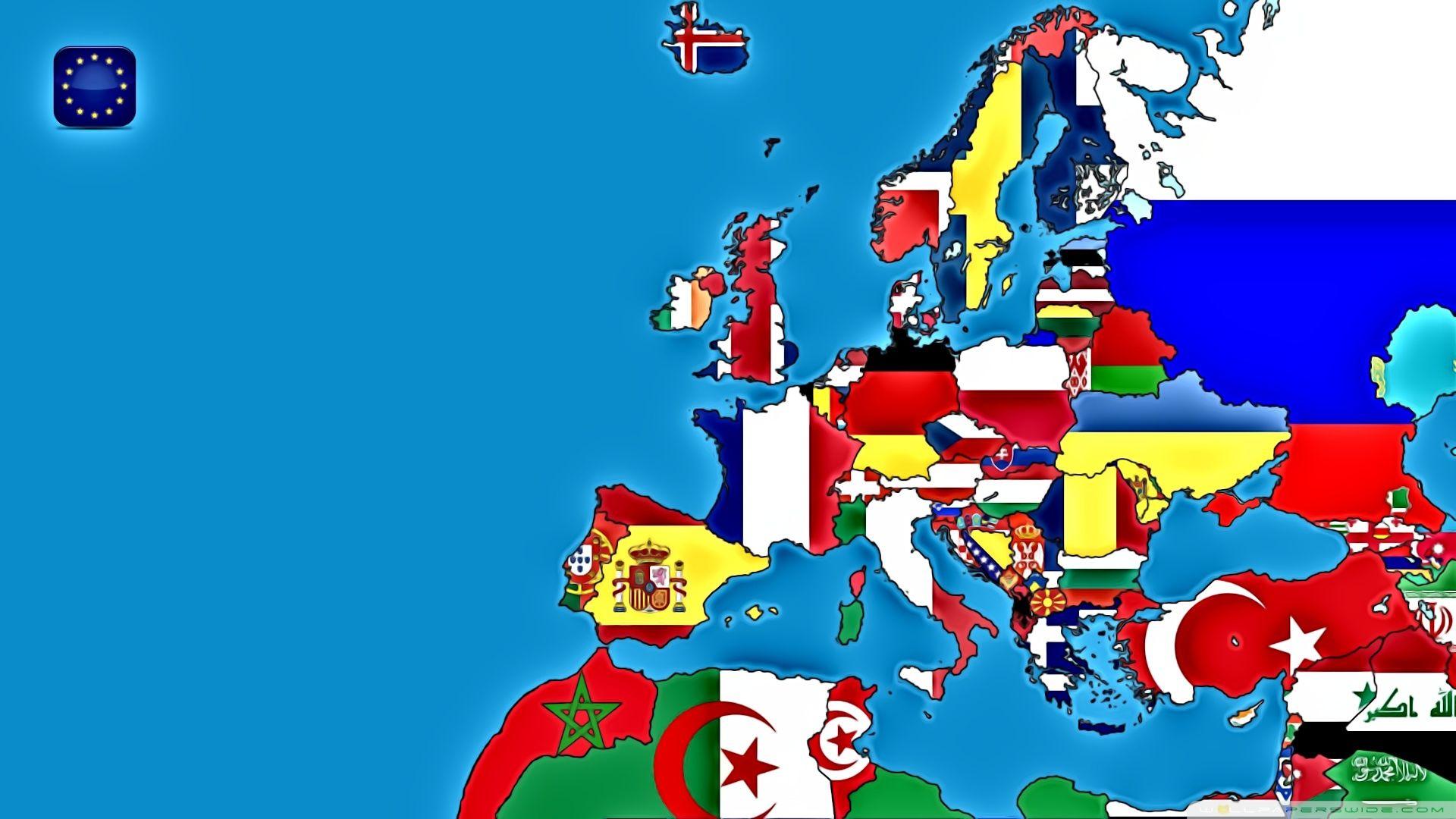 European map with flags HD desktop wallpaper, High Definition