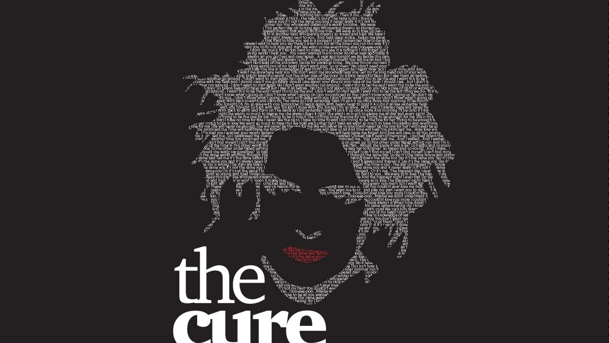 Download Wallpapers 2560x1440 The cure, Silhouette, Name, Text.