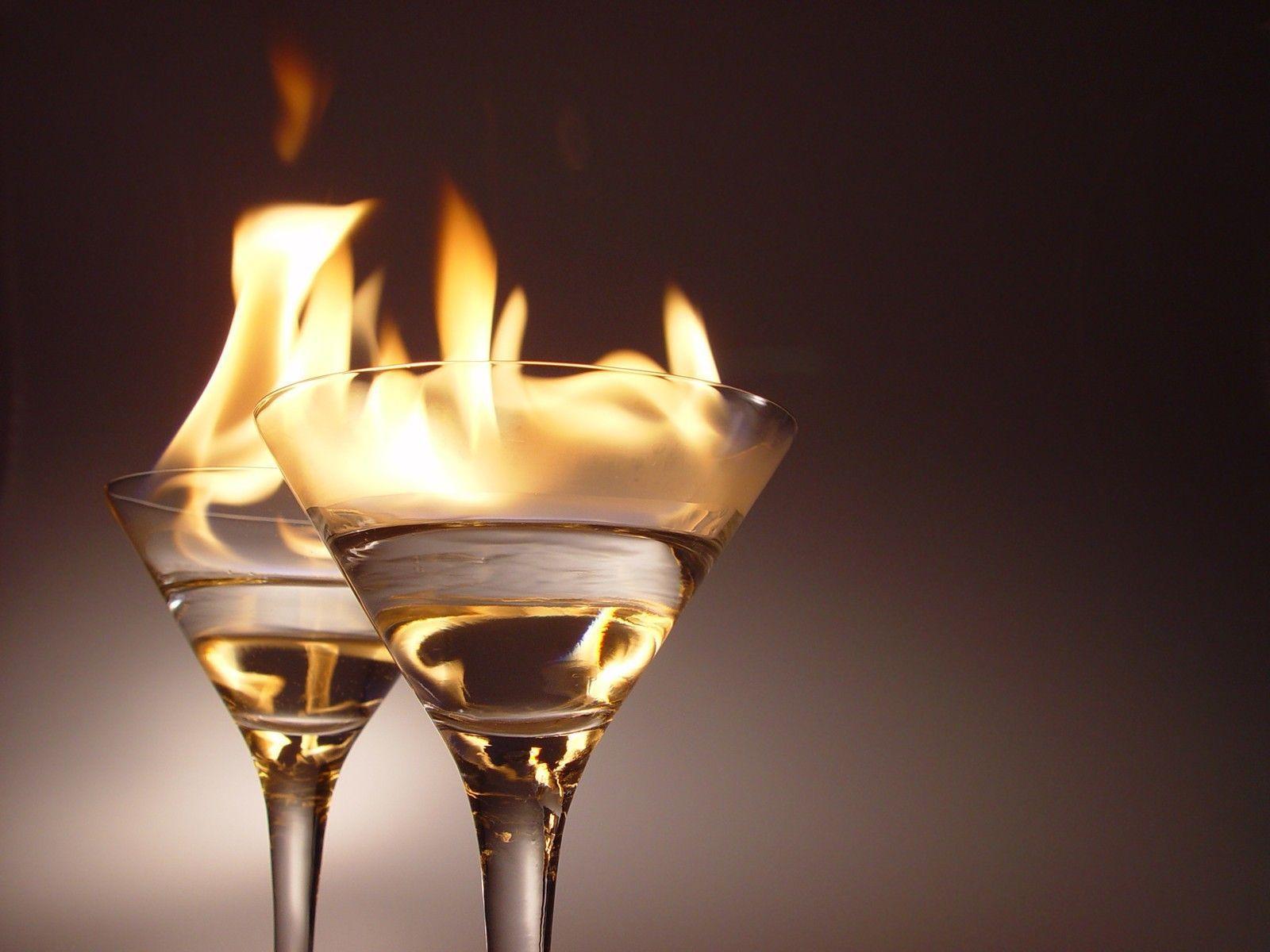 Flames fire glasses alcohol wine champagne wallpaper
