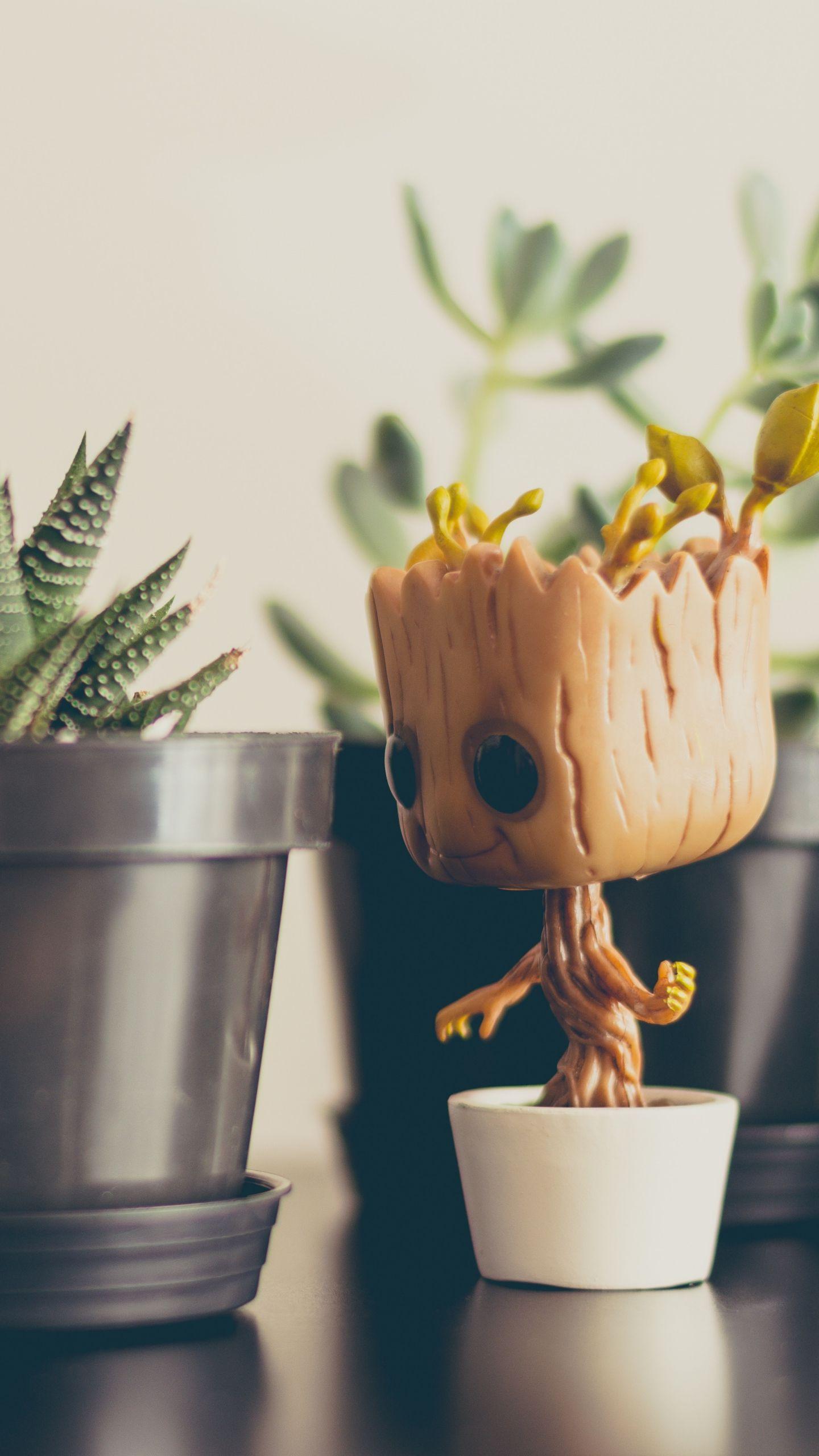 Download Wallpaper 1440x2560 Groot, Baby, House plants QHD Samsung