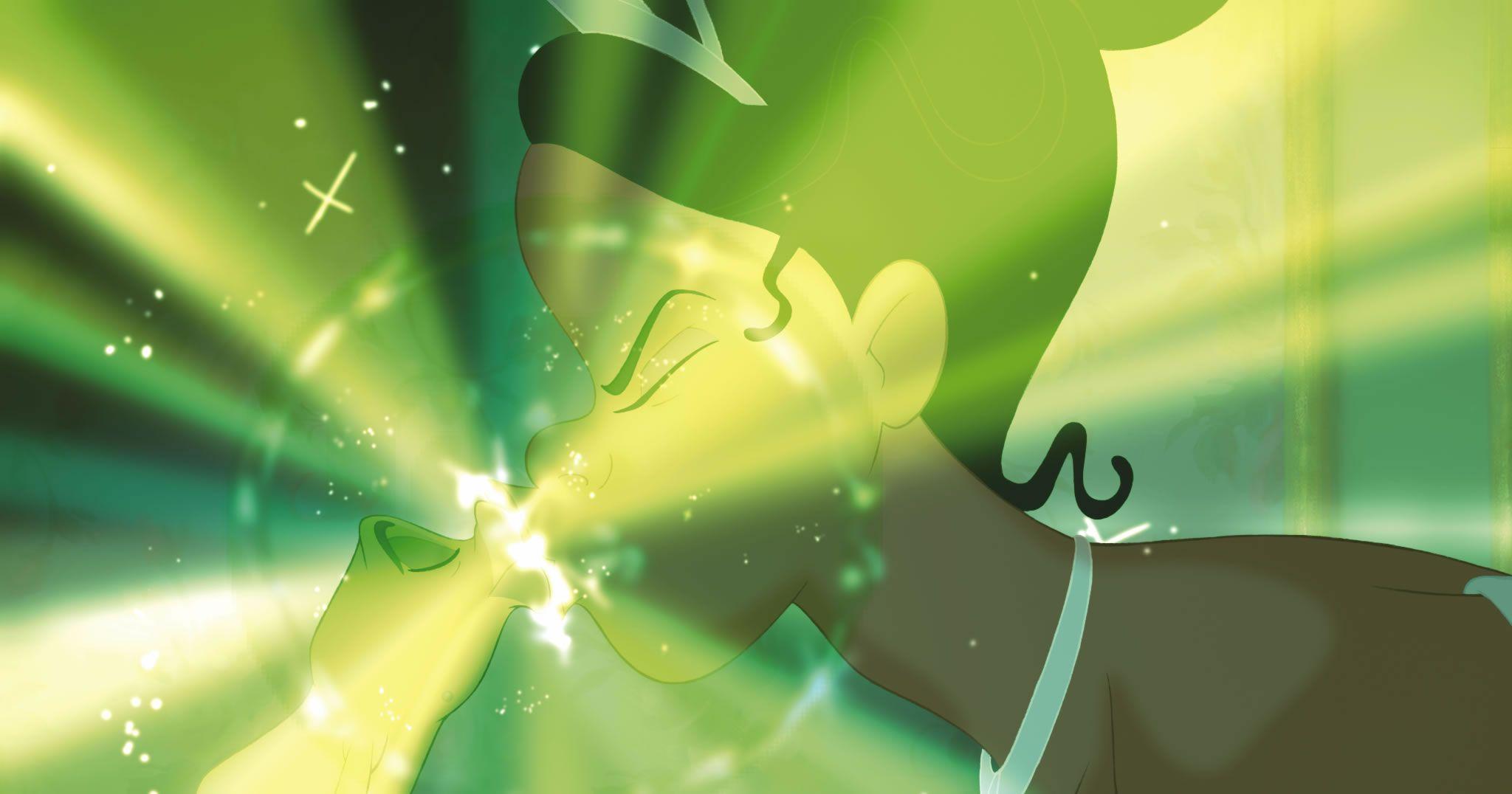 Tiana and Naveen Kiss in Disney's Princess and the Frog Desktop