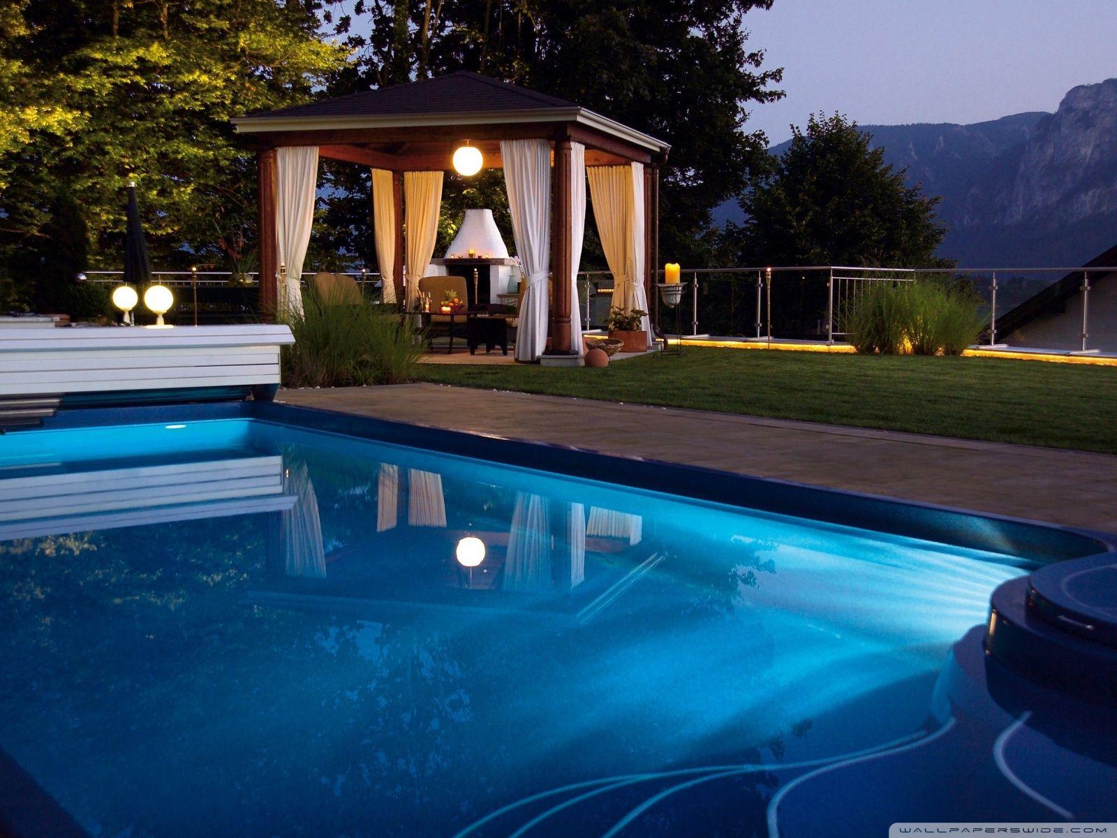 Swimming Pool At Night HD desktop wallpaper, Fullscreen, Mobile