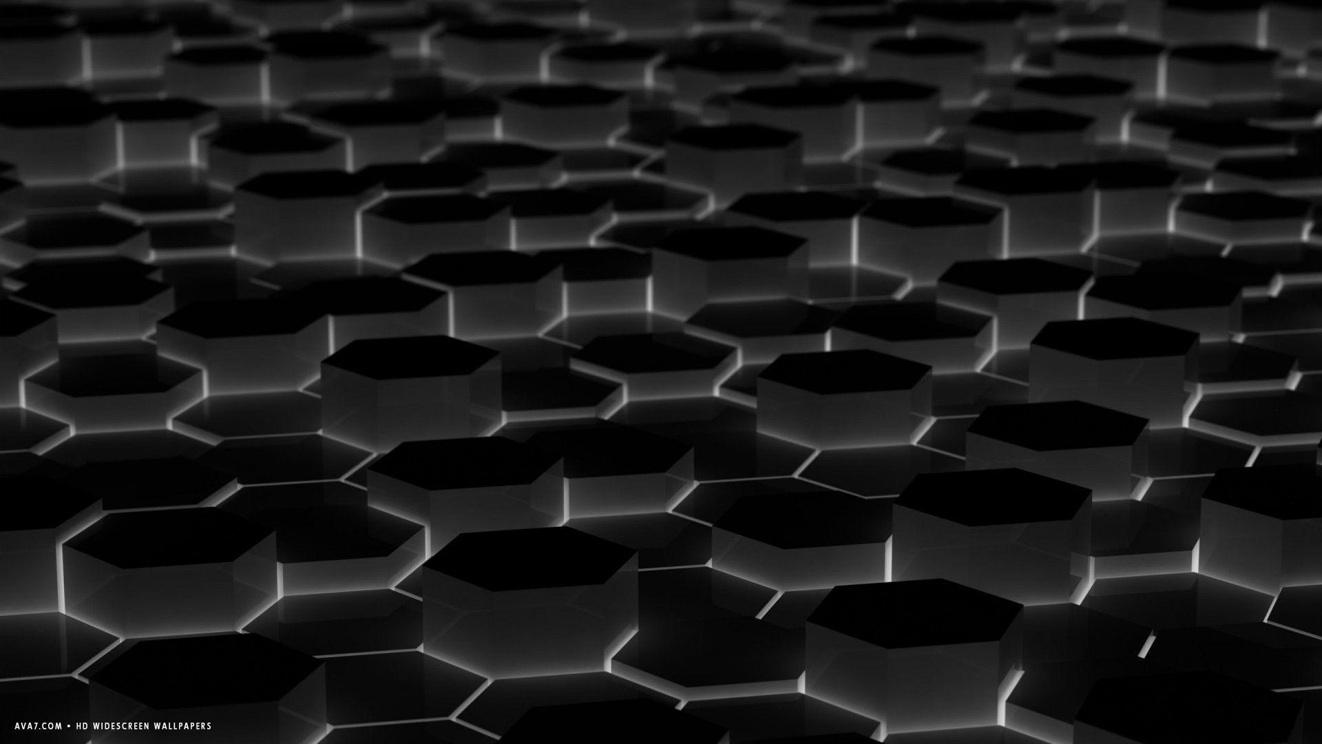 3D black hexagon cells perspective HD widescreen wallpaper / 3D