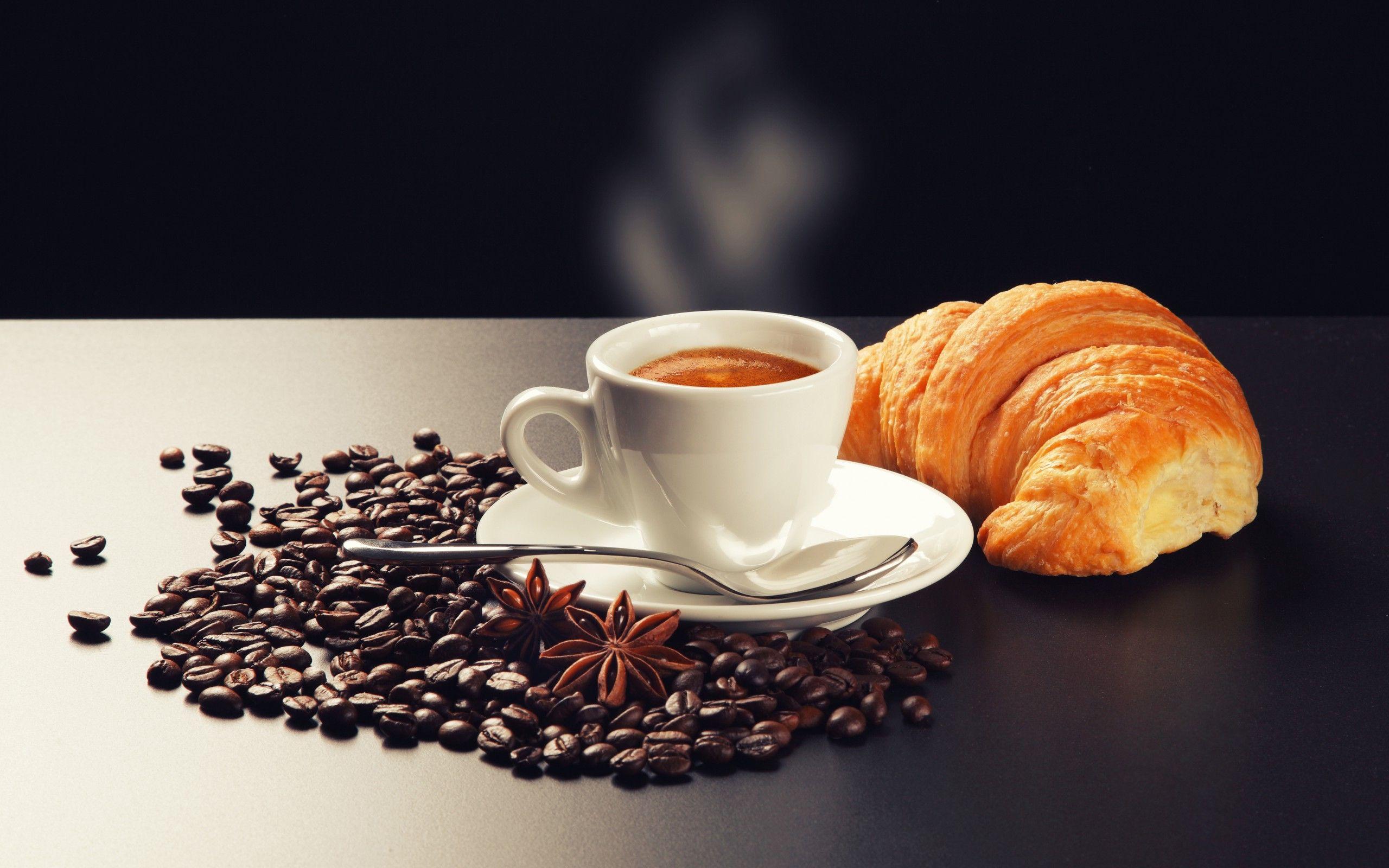 Coffee croissant breakfast Wallpaper