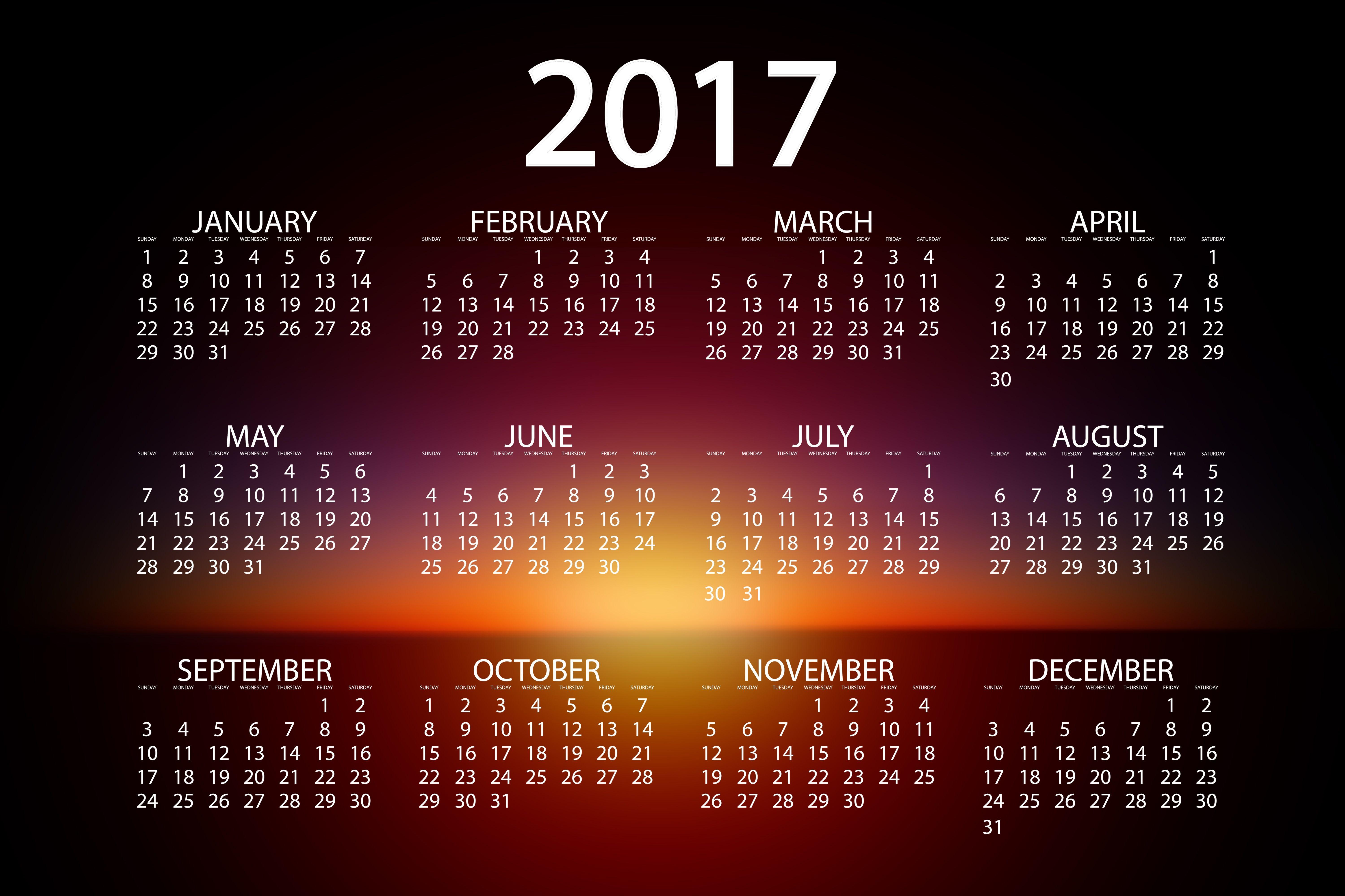 2017 Calendar Computer Wallpapers, Desktop Backgrounds